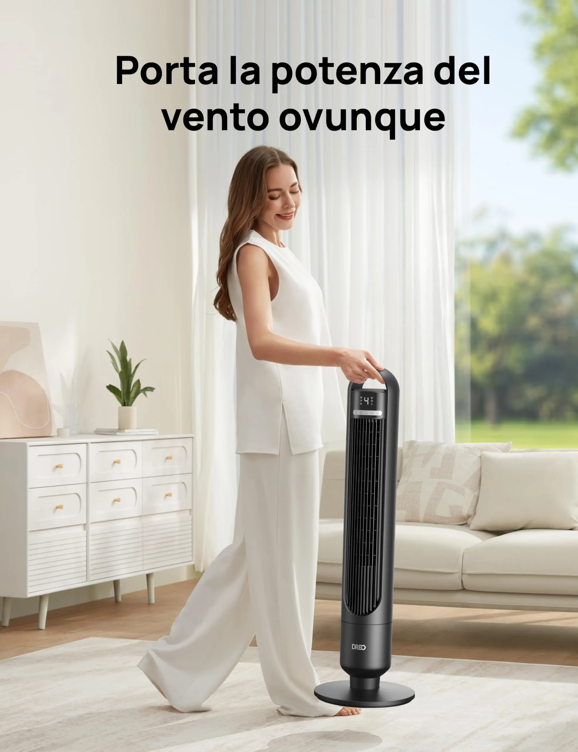 Dreo Ventilatore a Torre DR-HTF017, 4 velocità, 3 modalità, timer 8 ore, oscillazione 90°, nero - immagine 4