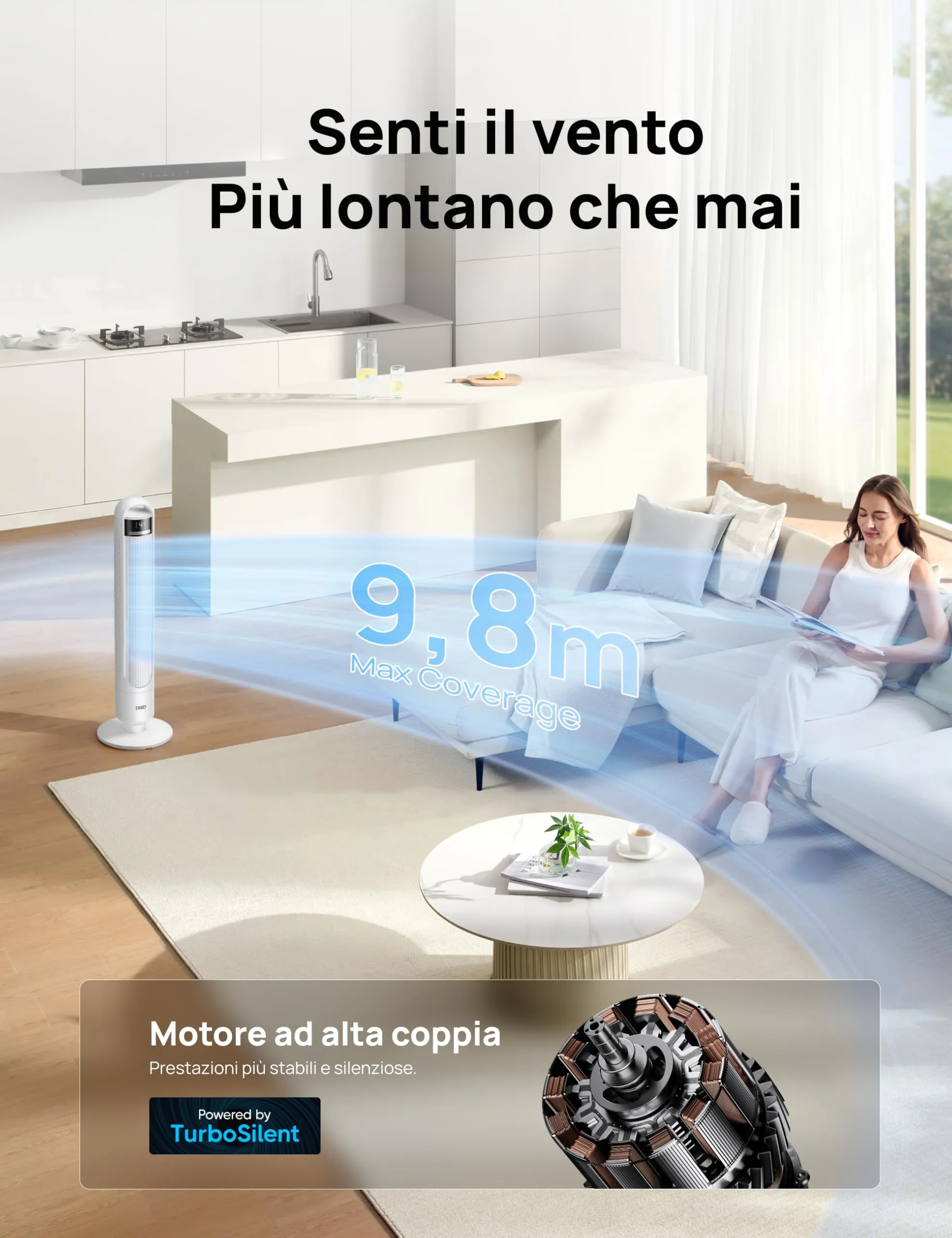 DREO Ventilatore a Torre DR-HTF017, 4 Velocità, 3 Modalità, Timer 8 Ore, Oscillazione 90°, Bianco - immagine 3