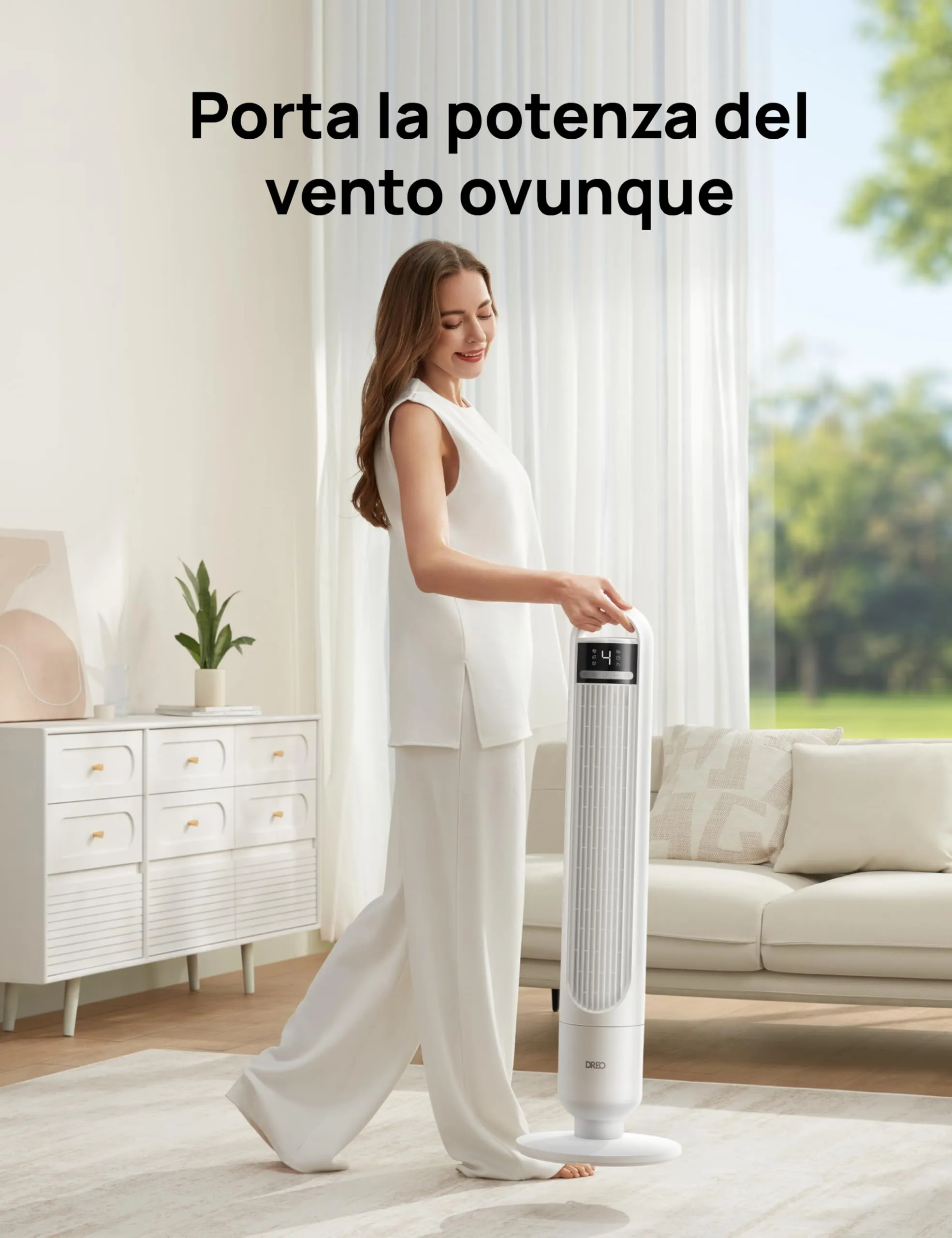 DREO Ventilatore a Torre DR-HTF017, 4 Velocità, 3 Modalità, Timer 8 Ore, Oscillazione 90°, Bianco - immagine 7