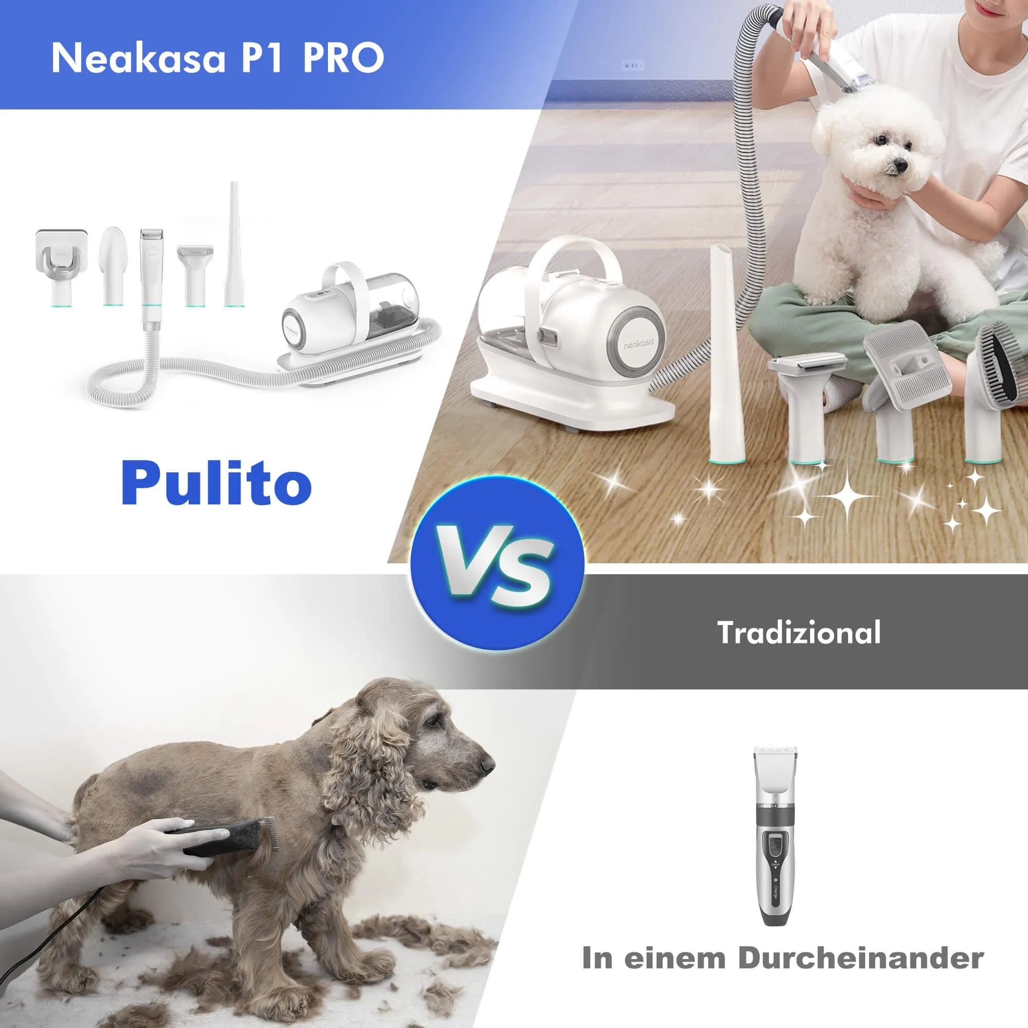 Neakasa P1 Pro Kit Toelettatura e Aspirazione per Animali Domestici, Tosatrice per Cani e Gatti (Bianco) - immagine 4