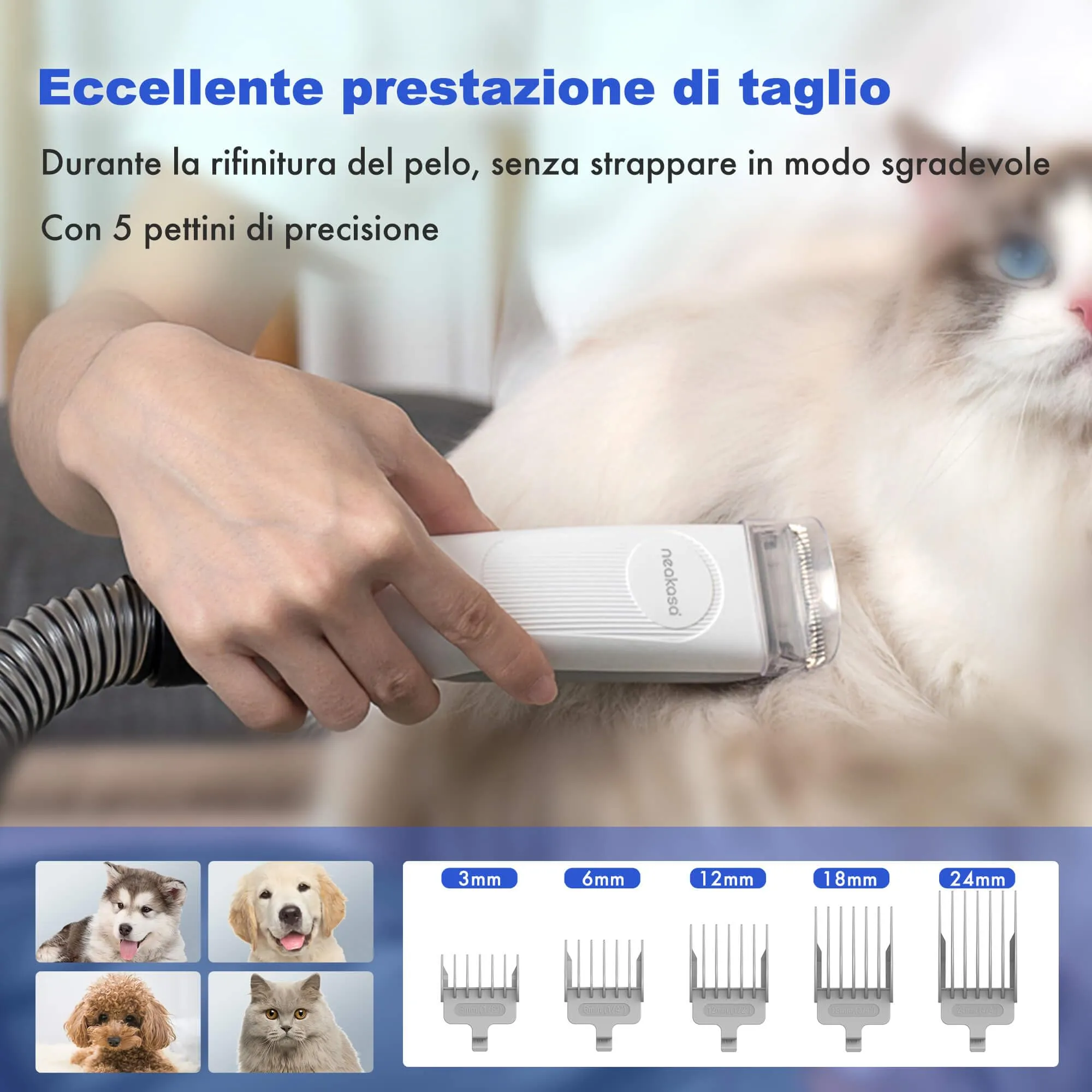 Neakasa P1 Pro Kit Toelettatura e Aspirazione per Animali Domestici, Tosatrice per Cani e Gatti (Bianco) - immagine 6
