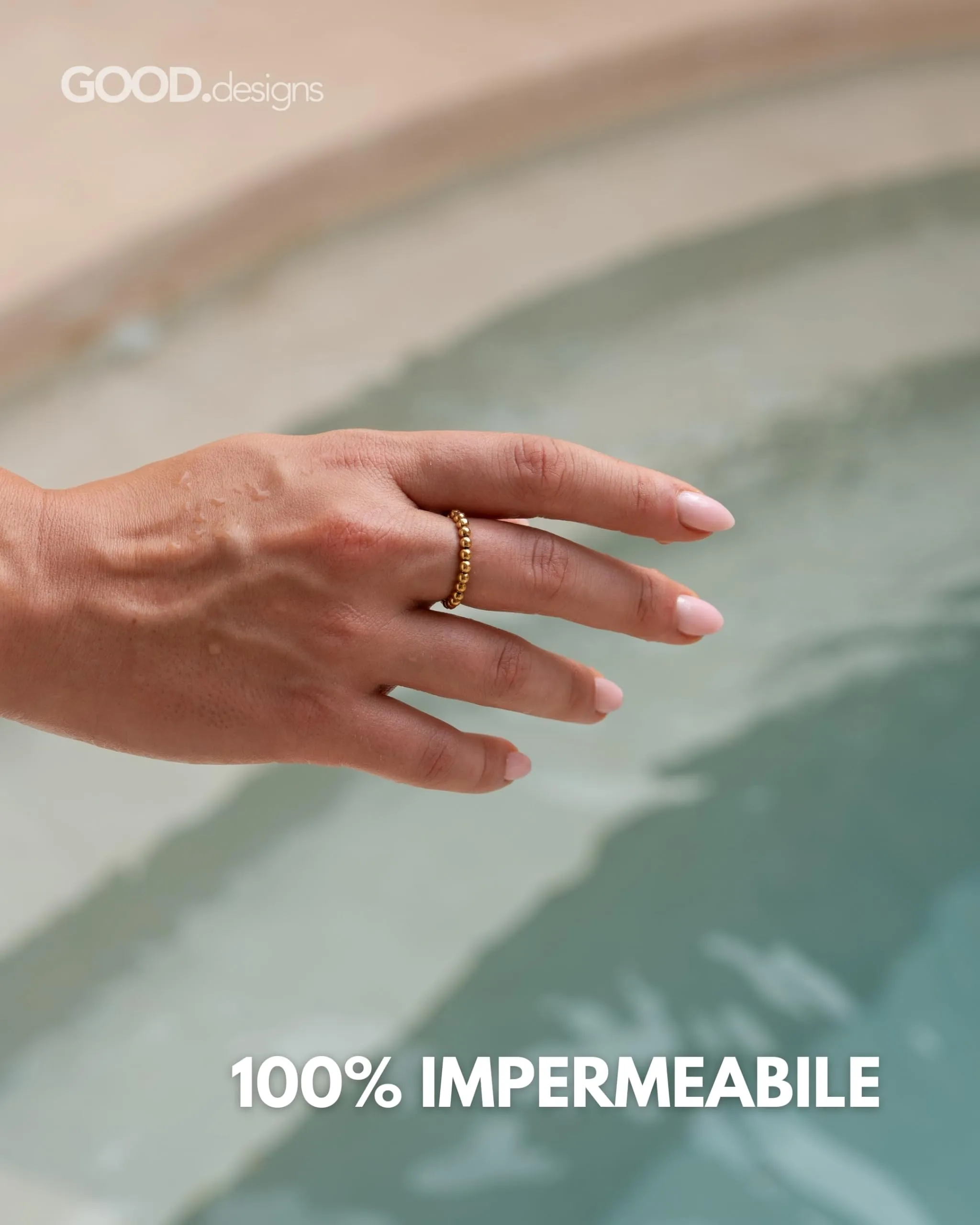GD GOOD.designs Anello antistress in acciaio inox con perline 3 mm, Placcato Oro 18K, Misura 54-60 - immagine 3