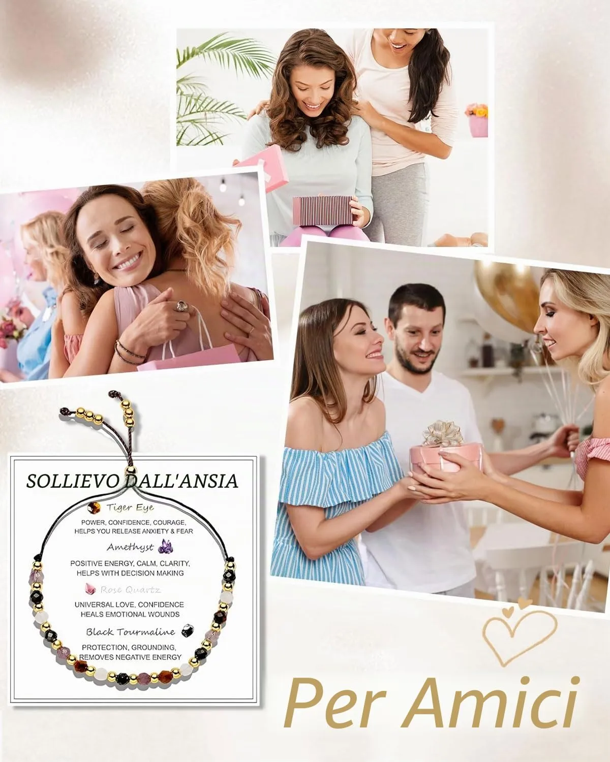 HUVZOR Bracciale Donna Pietre Naturali Chakra - Ametista, Tormalina, Occhio di Tigre, Quarzo Rosa - Stile Boho Elasticizzato - immagine 6