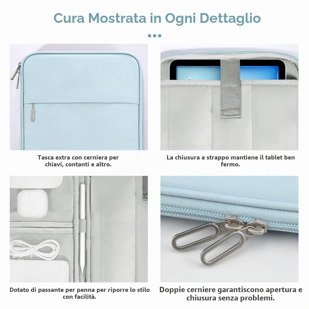 Dadanism Borsa Imbottita per Tablet 9-11 Pollici, Blu Latte - immagine 5
