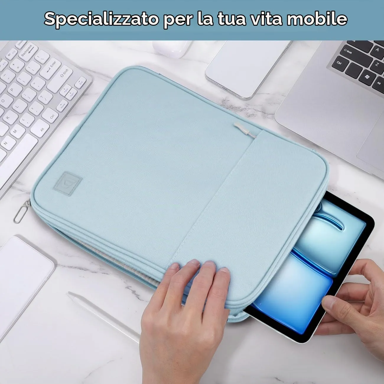 Dadanism Borsa Imbottita per Tablet 9-11 Pollici, Blu Latte - immagine 6