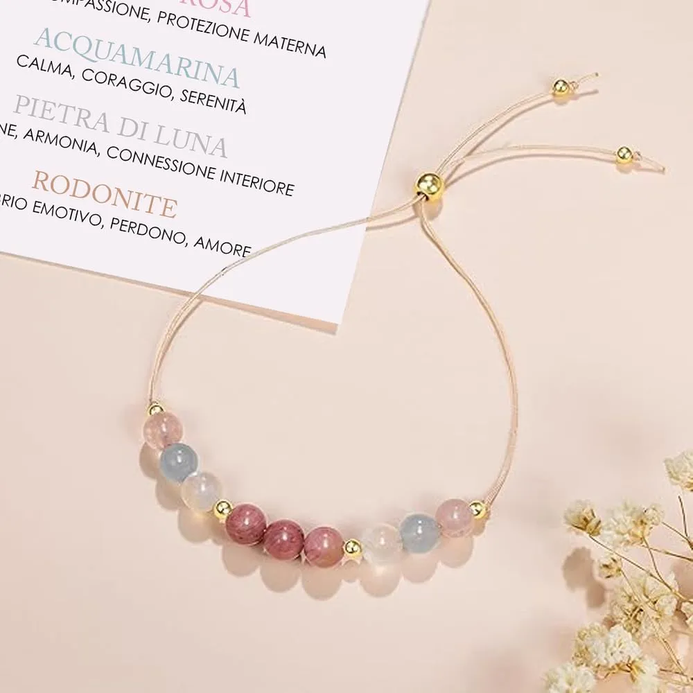 Bramart Bracciale Mamma in Pietre Naturali Quarzo Rosa, Pietra di Luna, Acquamarina e Rodonite, Fatto a Mano - immagine 3