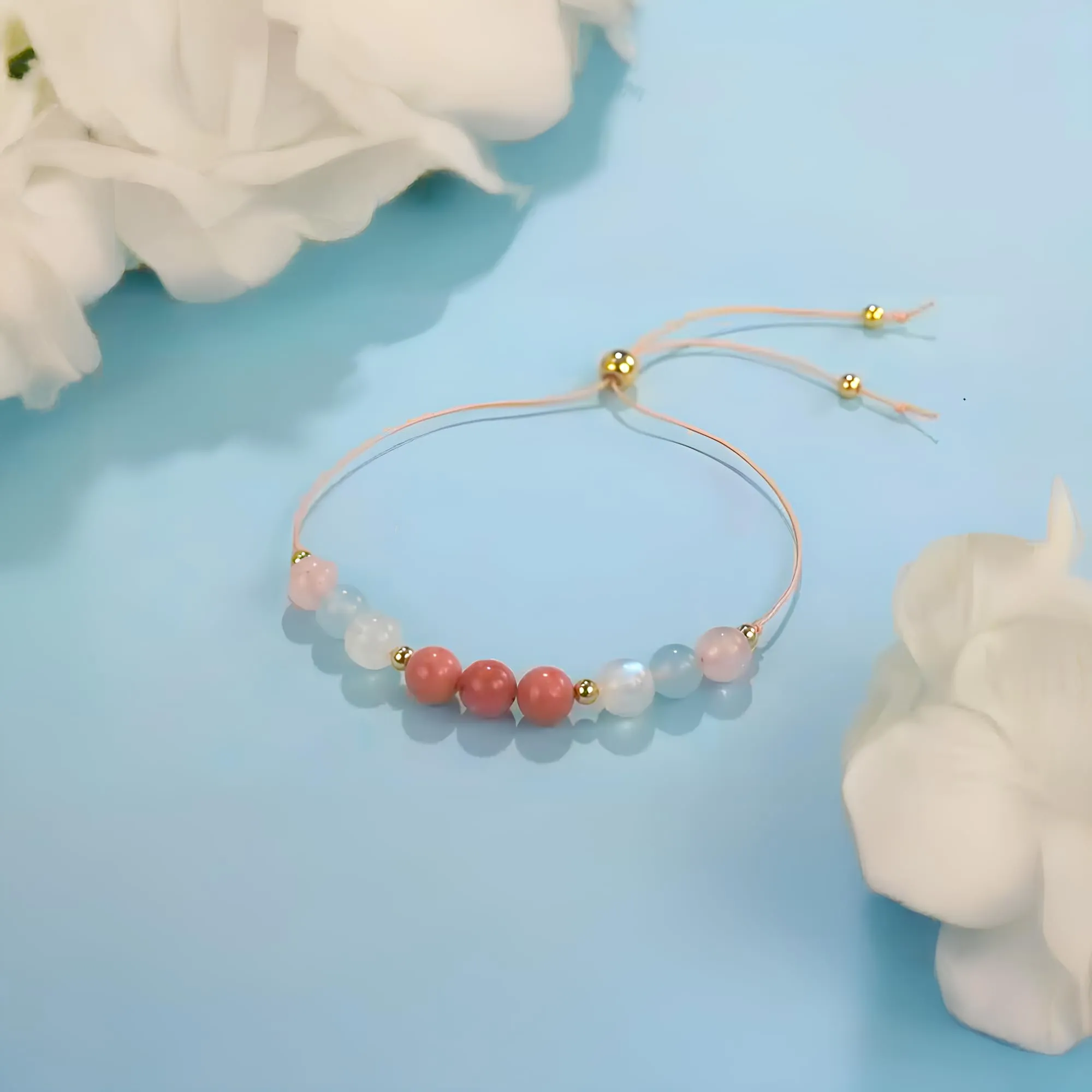 Bramart Bracciale Mamma in Pietre Naturali Quarzo Rosa, Pietra di Luna, Acquamarina e Rodonite, Fatto a Mano - immagine 5