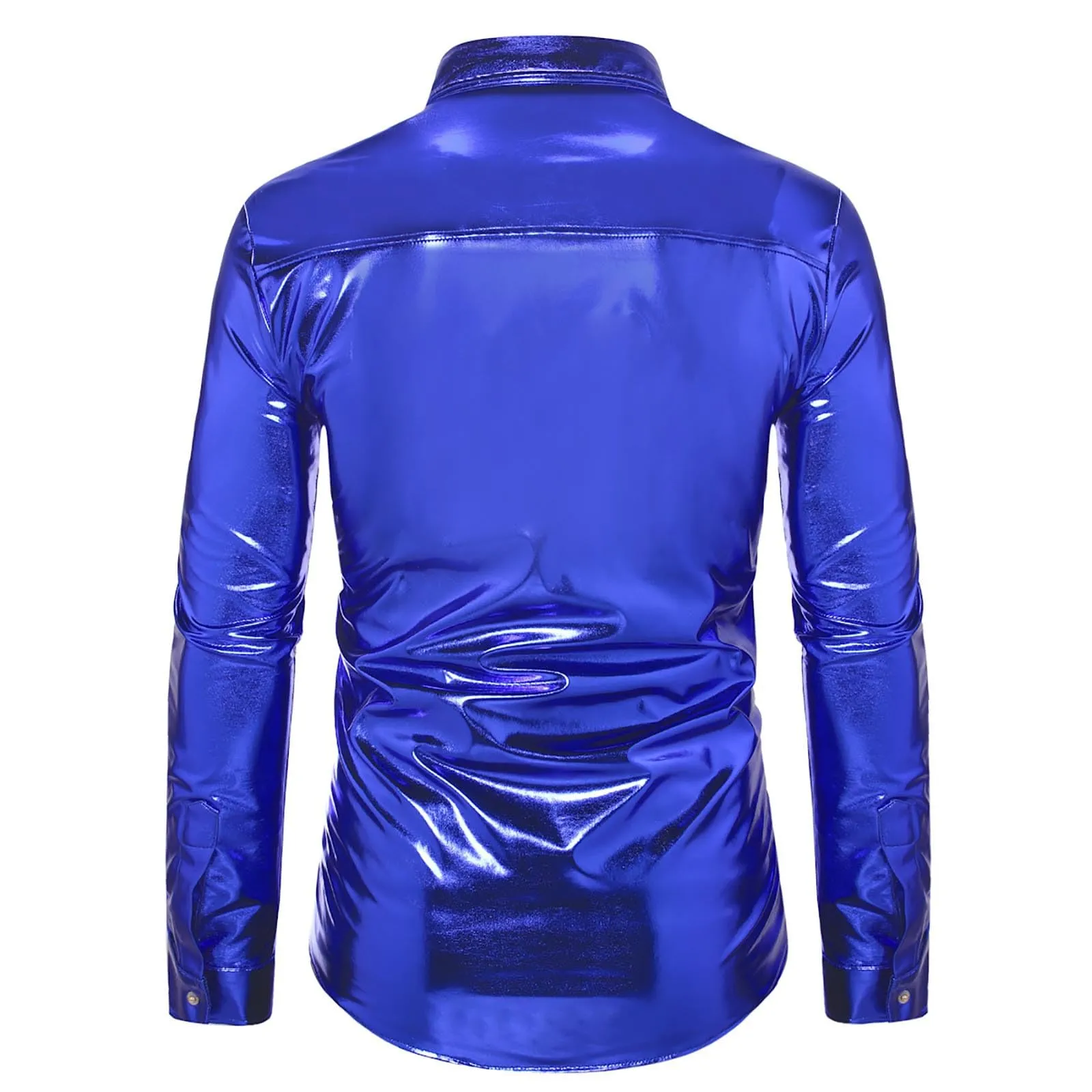 Munweiyu Camicia anni '70 con paillettes metallizzate da uomo, Blu, L - immagine 4