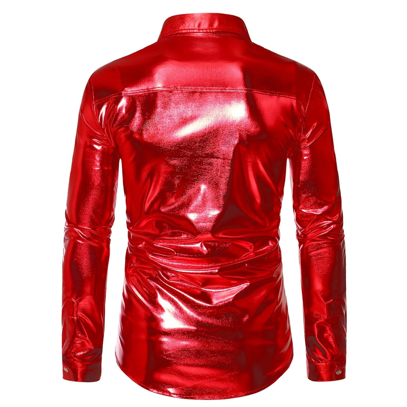 Munweiyu Camicia anni '70 con paillette per uomo, rosso, S - immagine 4