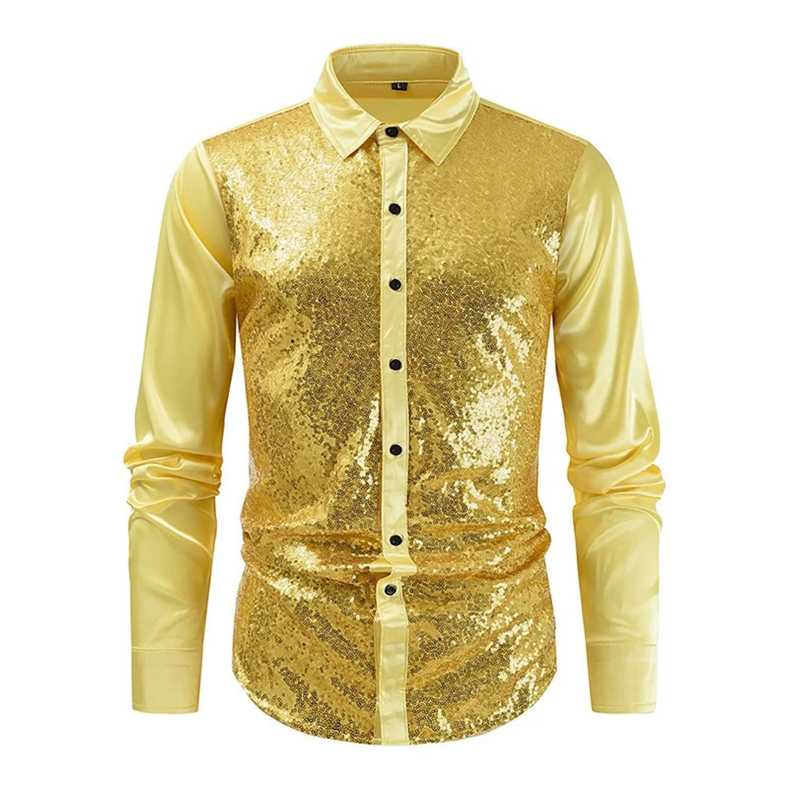 Munweiyu Costume da Carnevale da Uomo con Paillettes Anni '70, S1 Gold, XL - immagine 1