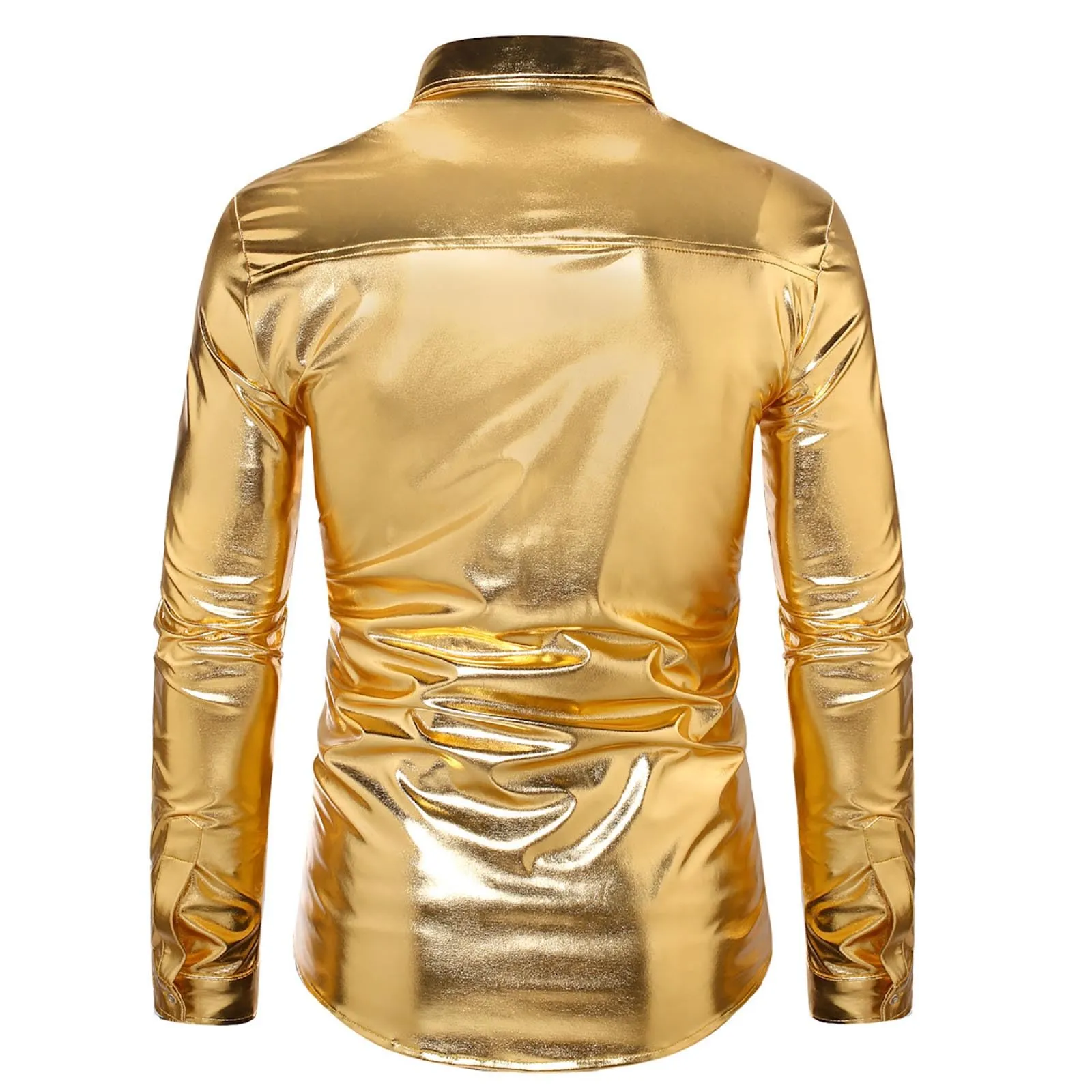 Munweiyu Costume da Carnevale Uomo Camicia Anni '70 con Paillettes Metallizzate, Gold, L - immagine 4