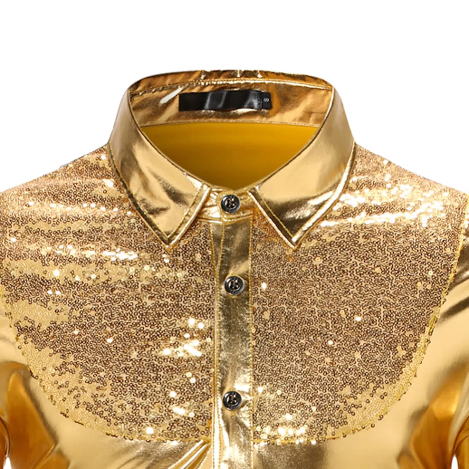 Munweiyu Costume da Carnevale Uomo Camicia Anni '70 con Paillettes Metallizzate, Gold, L - immagine 5