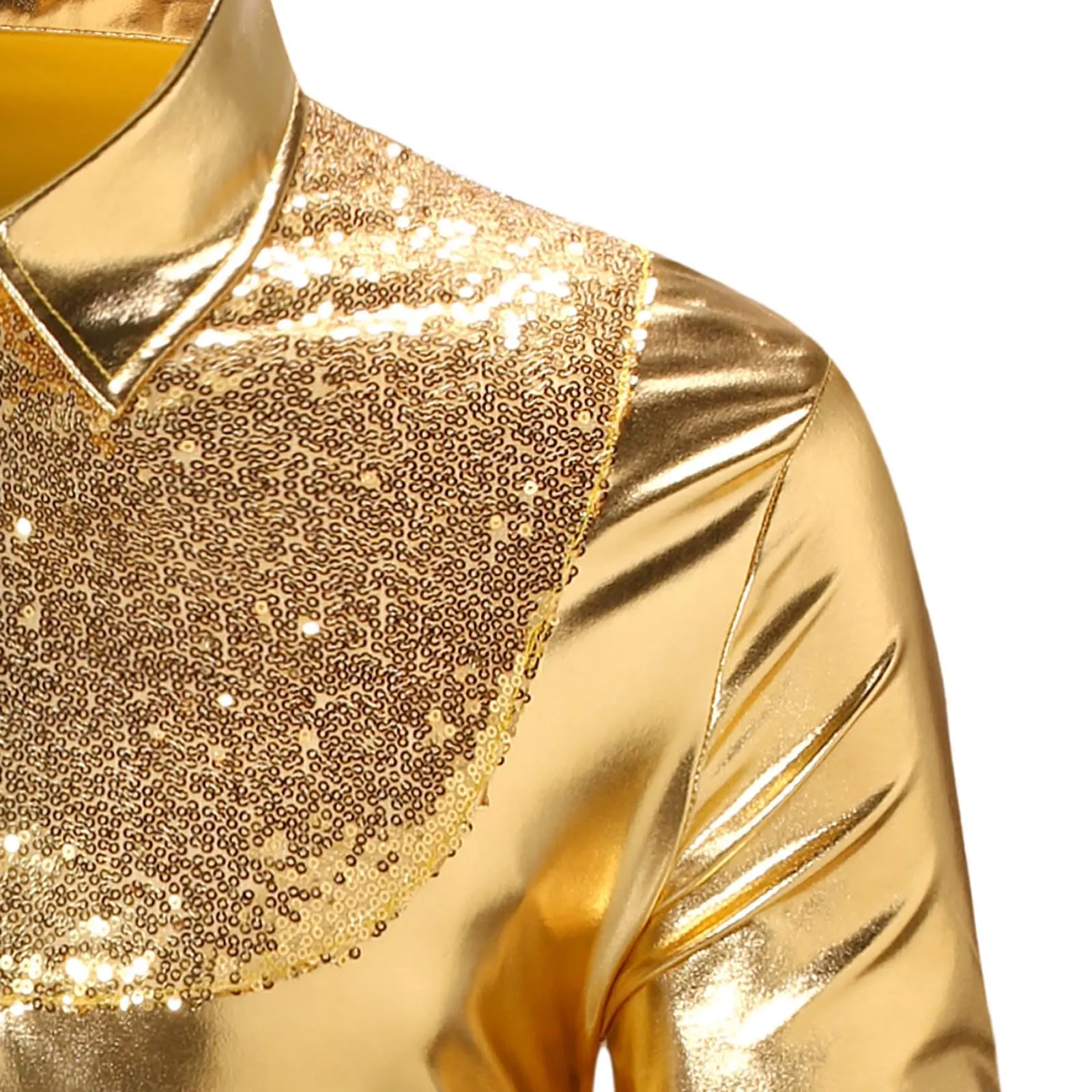 Munweiyu Costume da Carnevale Uomo Camicia Anni '70 con Paillettes Metallizzate, Gold, L - immagine 6