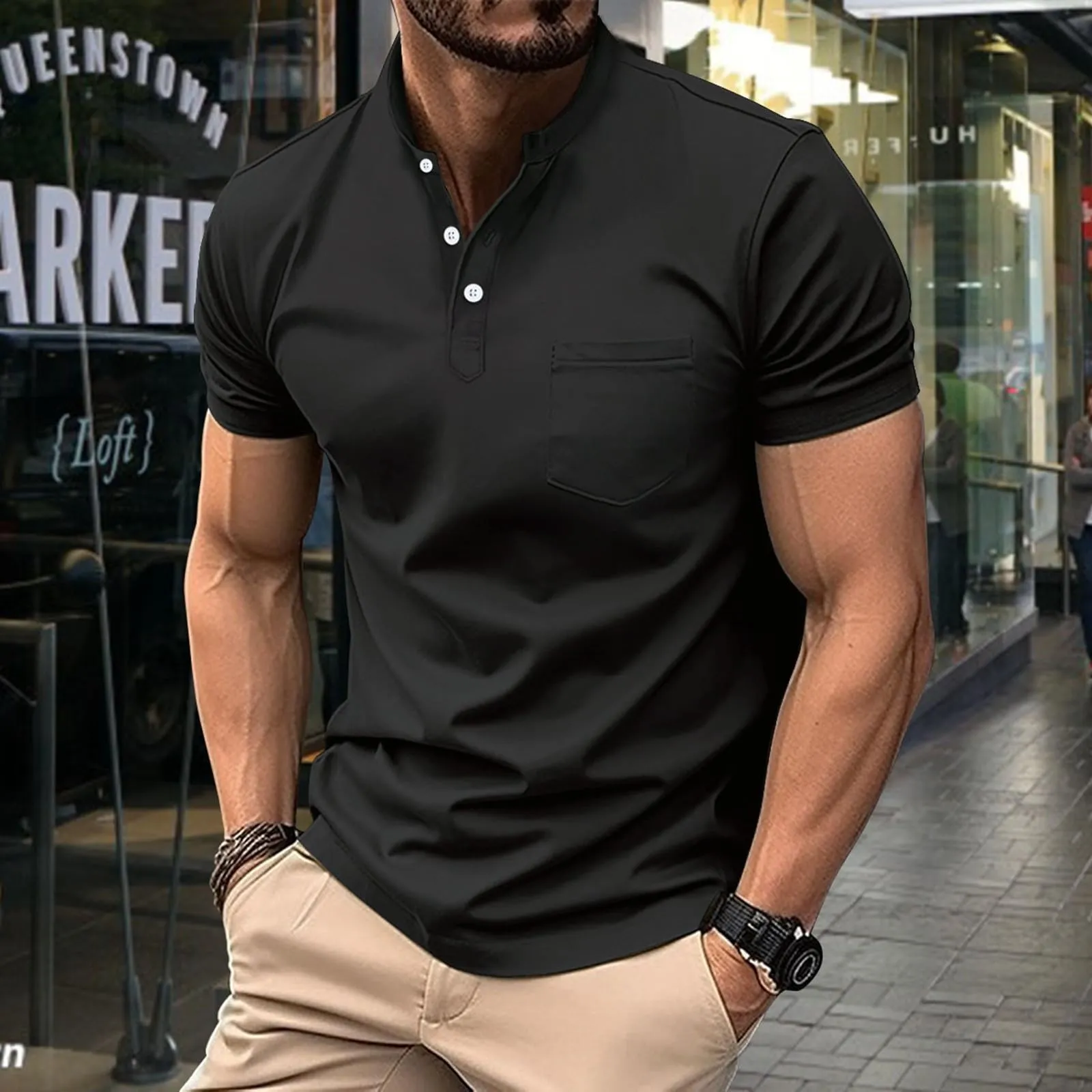 Generico Camicia Uomo a Quadri Slim Fit Collo Coreano - immagine 2