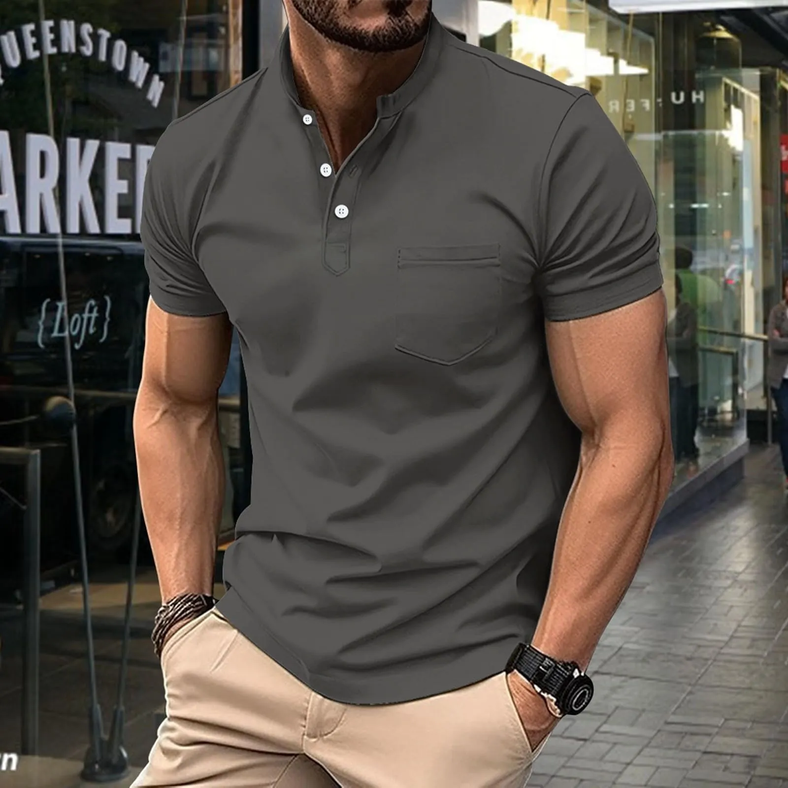 Generico Camicia Uomo Slim Fit Maniche Corte Bianca in Lino e Poliestere - immagine 2