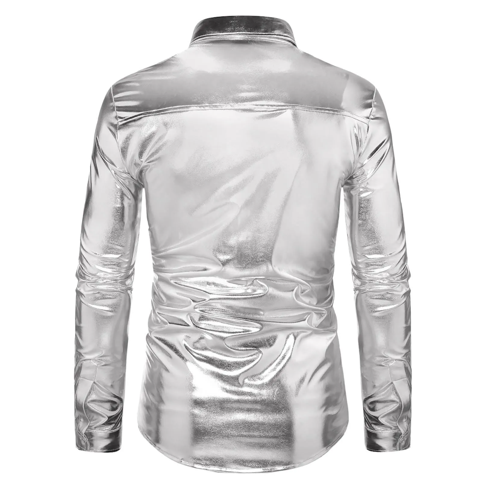 Munweiyu Camicia anni '70 con paillettes argento, Costume da Carnevale da uomo, XL - immagine 4
