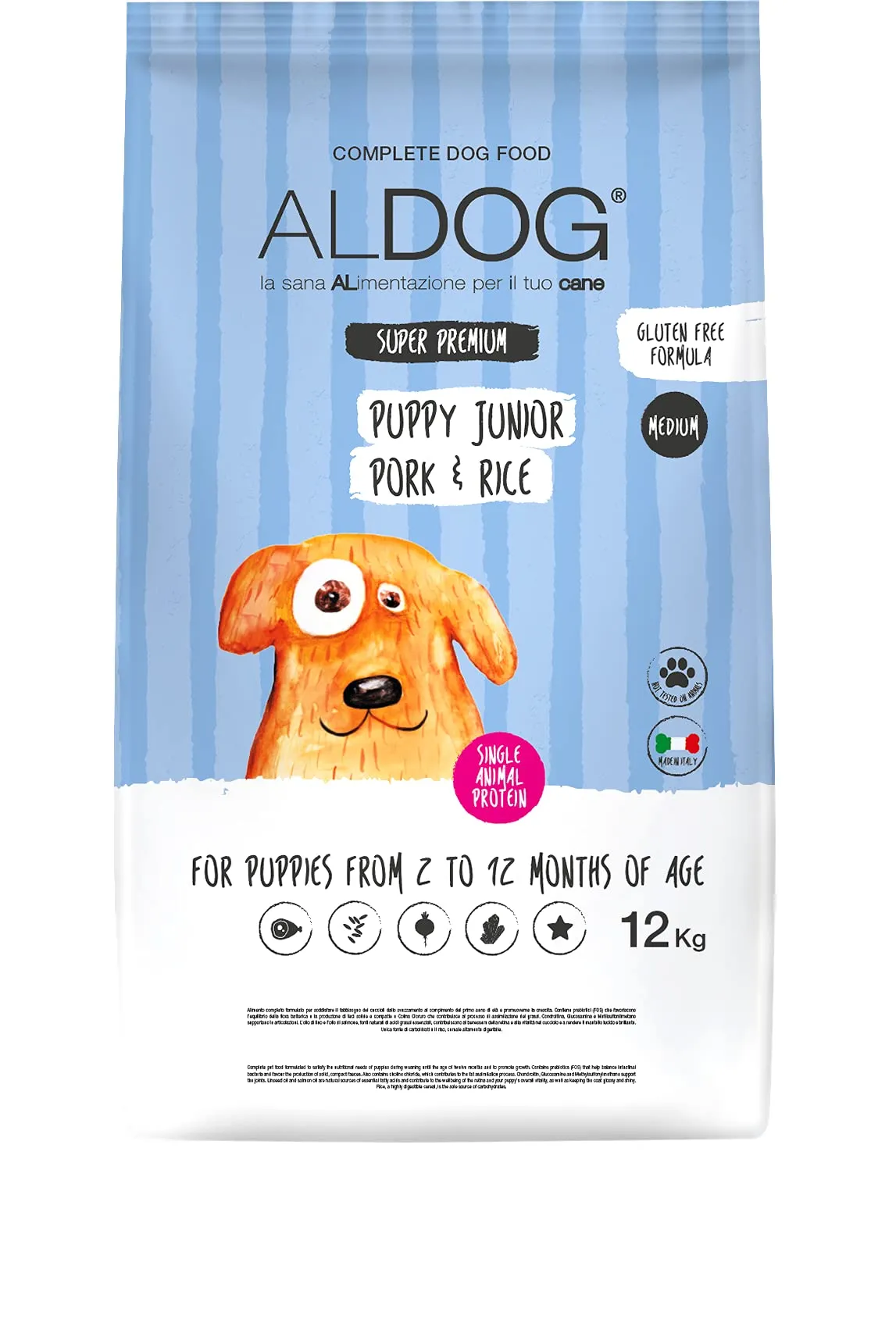 Aldog Puppy Junior Pork and Rice, 12 kg, Medium Breed - immagine 1