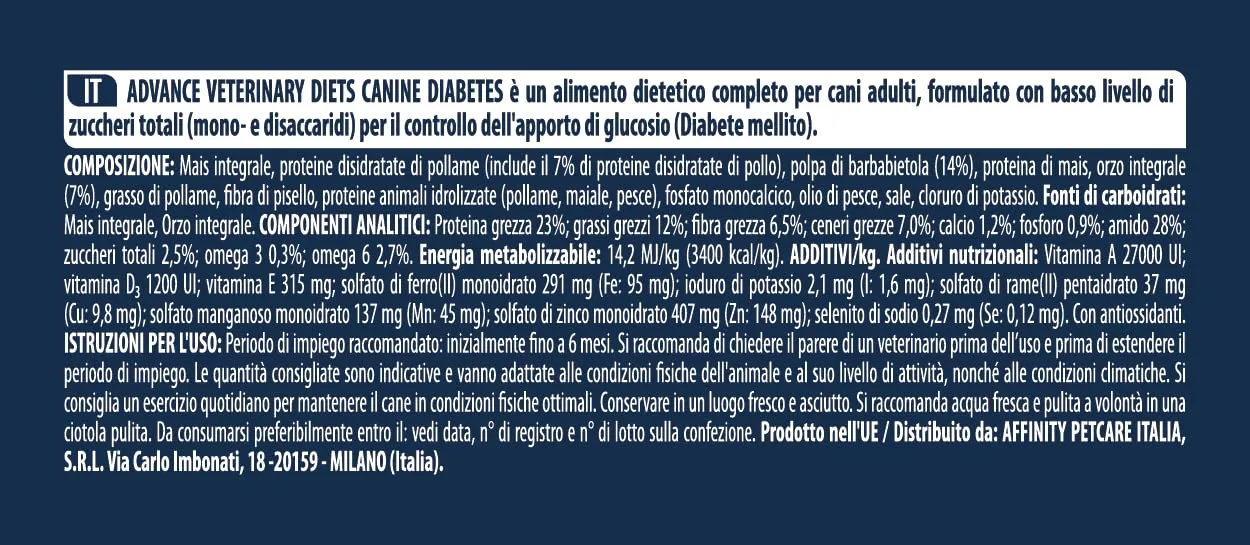 Affinity Advance Veterinary Diets Diabetes Colitis Dog Food - 12kg - immagine 5