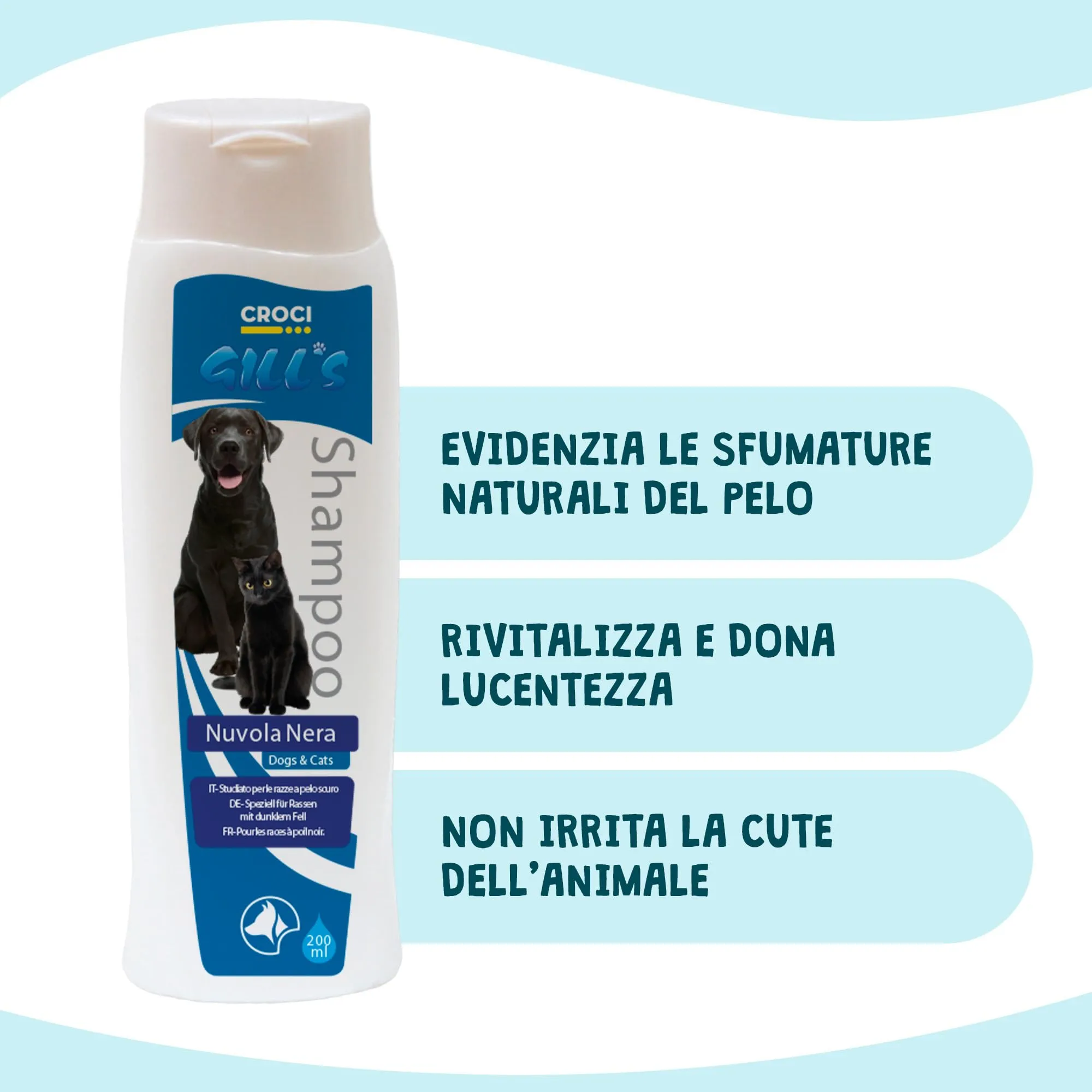 Croci Gill's Shampoo Nuvola Nera per Cani e Gatti dal Pelo Scuro, 200ml - immagine 3