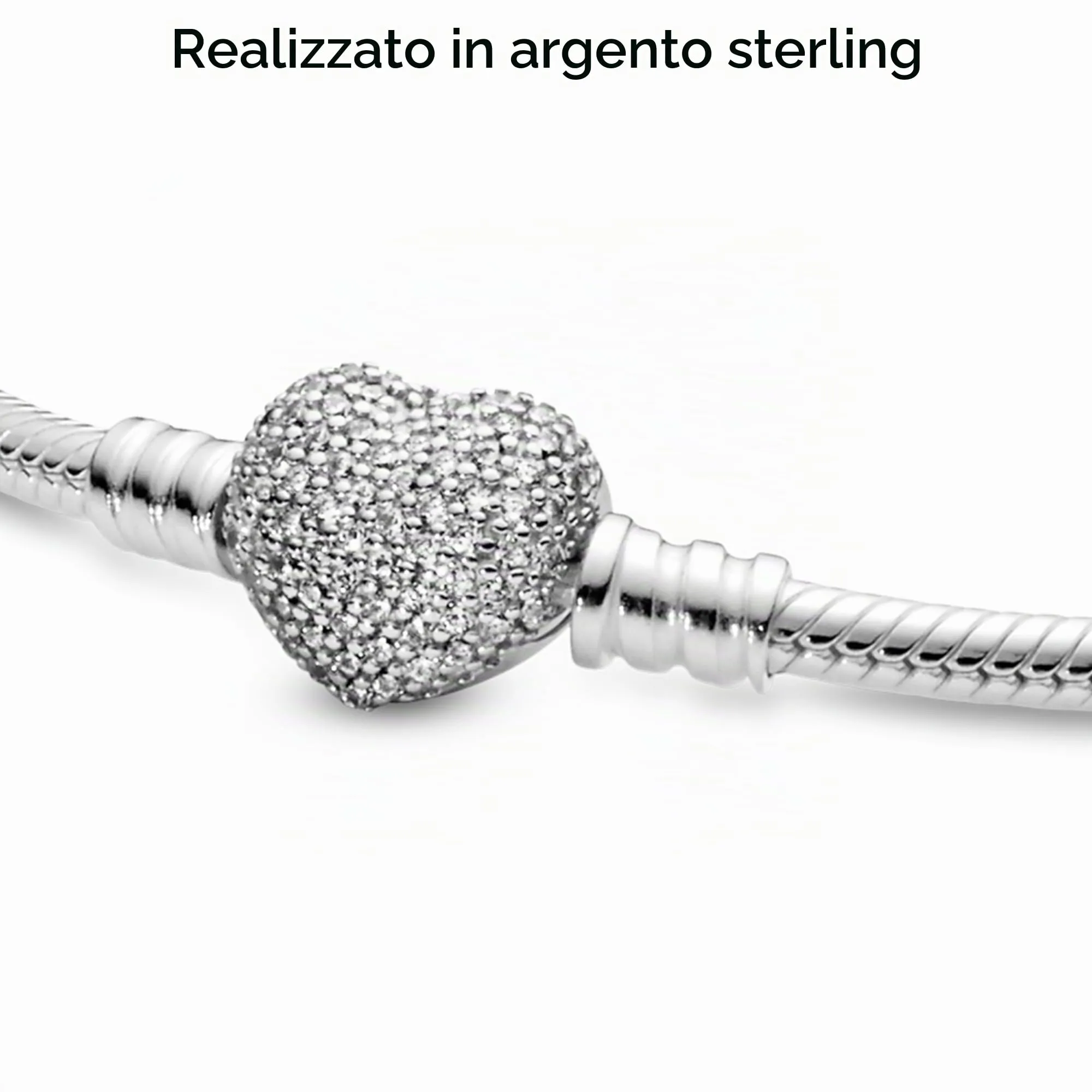 Pandora Icons Bracelet in Sterling Silver with Heart Clasp and Cubic Zirconia, 16 - immagine 5