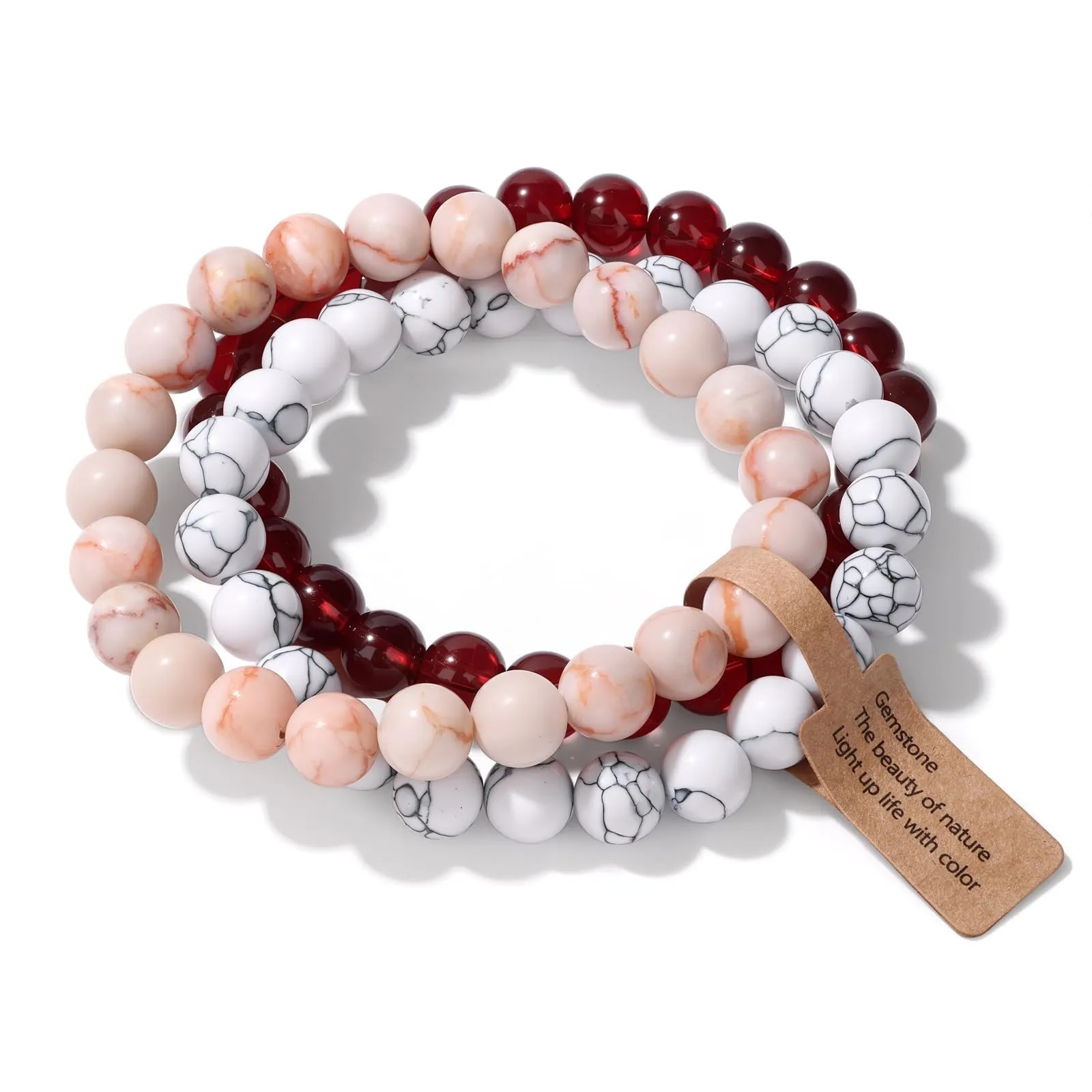 SAIBANGZI Set di 3 bracciali unisex in pietre naturali, perline da 8 mm, 19 cm - immagine 1