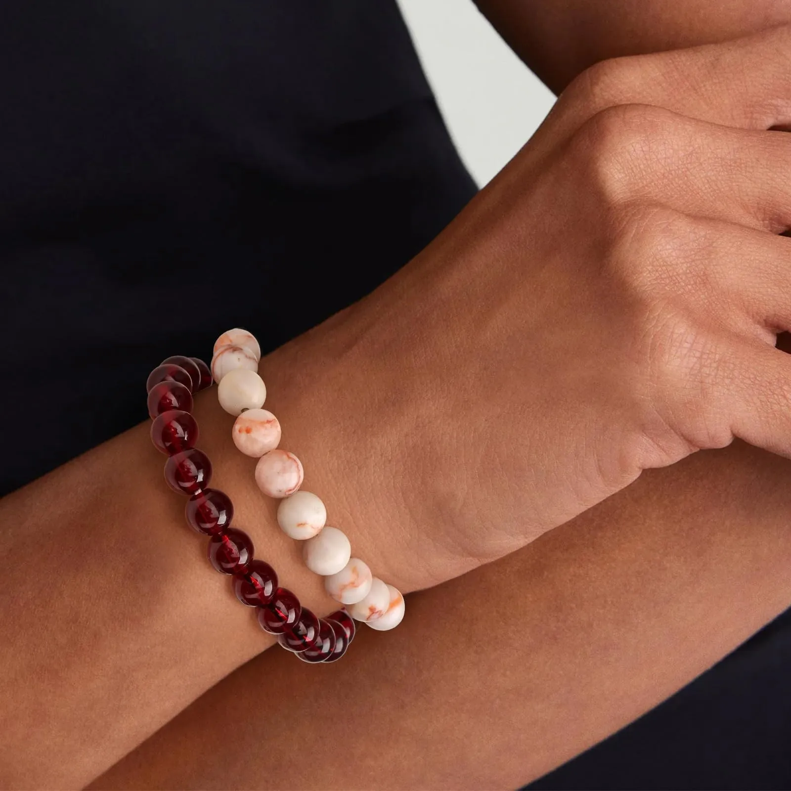 SAIBANGZI Set di 3 bracciali unisex in pietre naturali, perline da 8 mm, 19 cm - immagine 3