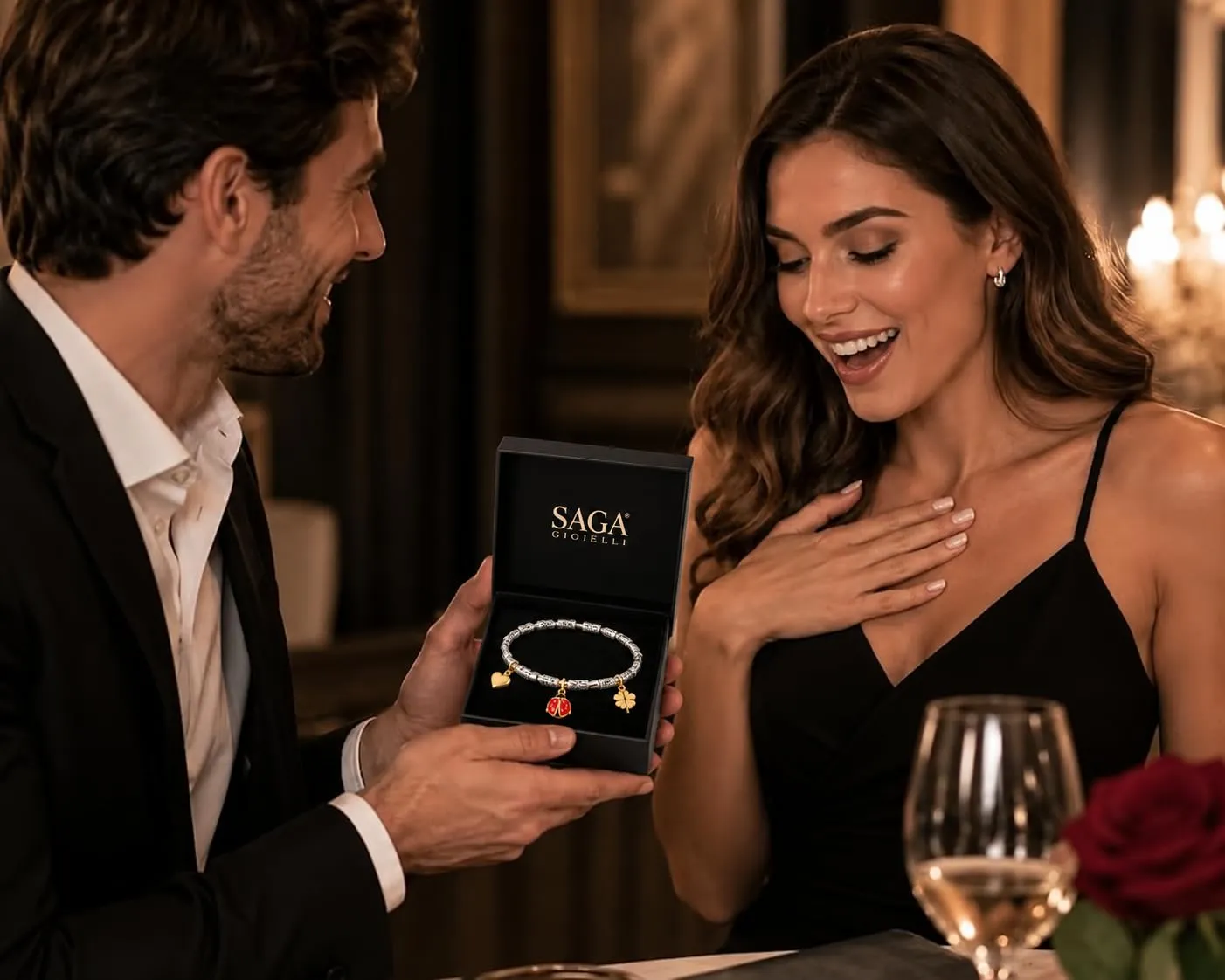 Saga Gioielli Bracciale Donna Granelli Pepite Martellate in Acciaio con Pendente Coccinella Dorata - immagine 5