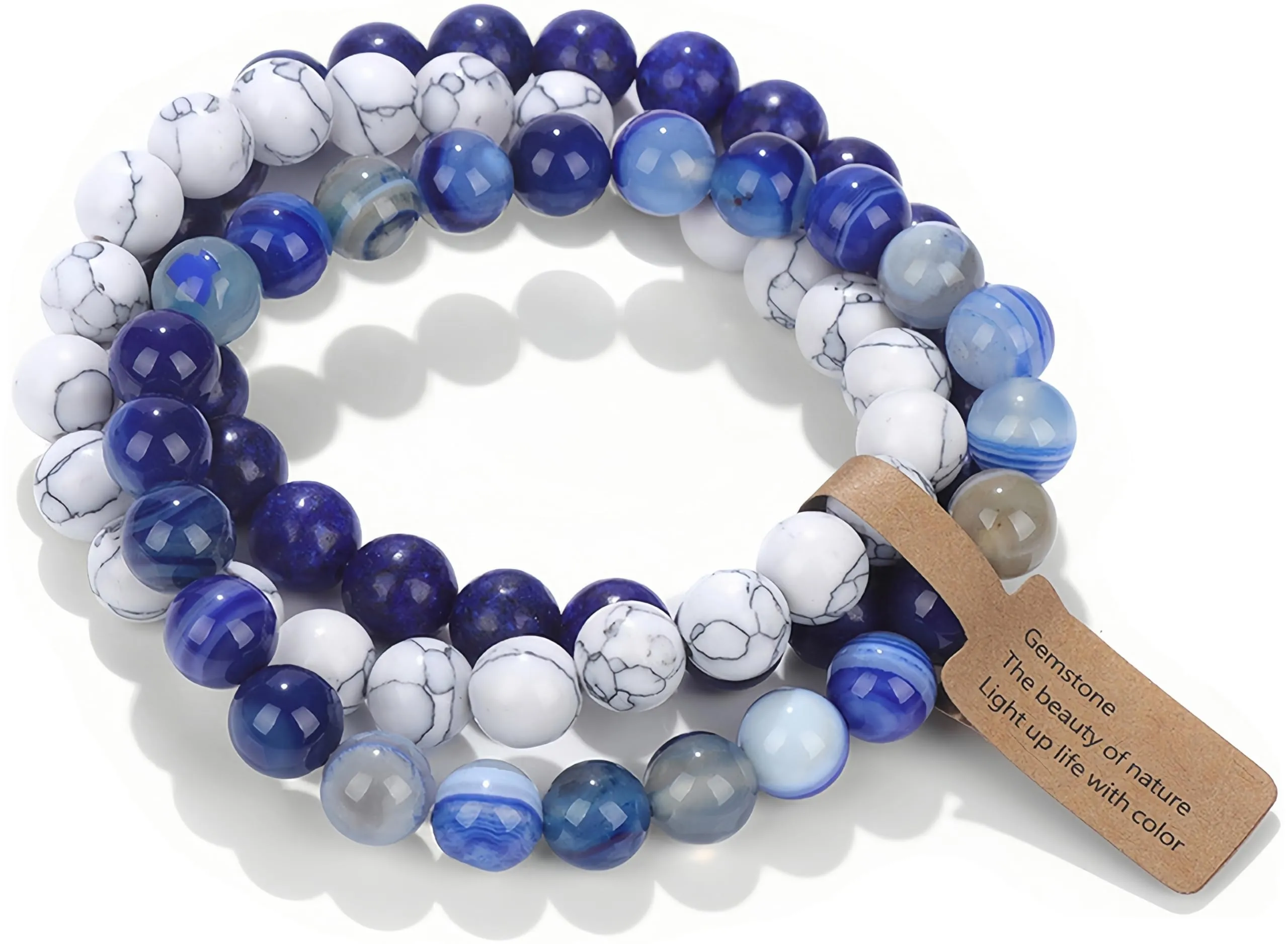 SAIBANGZI Bracciale a Sfere di Pietra Naturale 8mm, Set da 3 Pezzi per Donna e Uomo - immagine 1