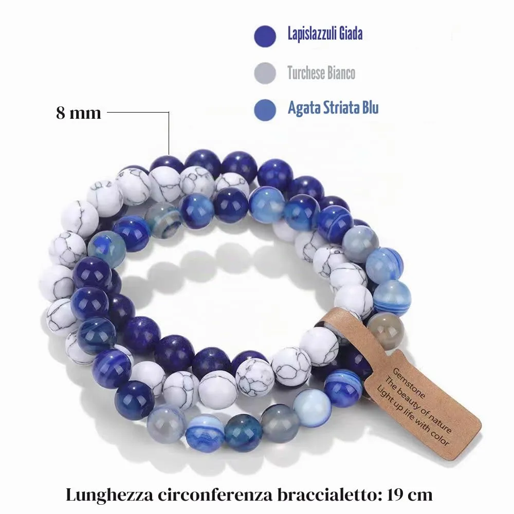 SAIBANGZI Bracciale a Sfere di Pietra Naturale 8mm, Set da 3 Pezzi per Donna e Uomo - immagine 6