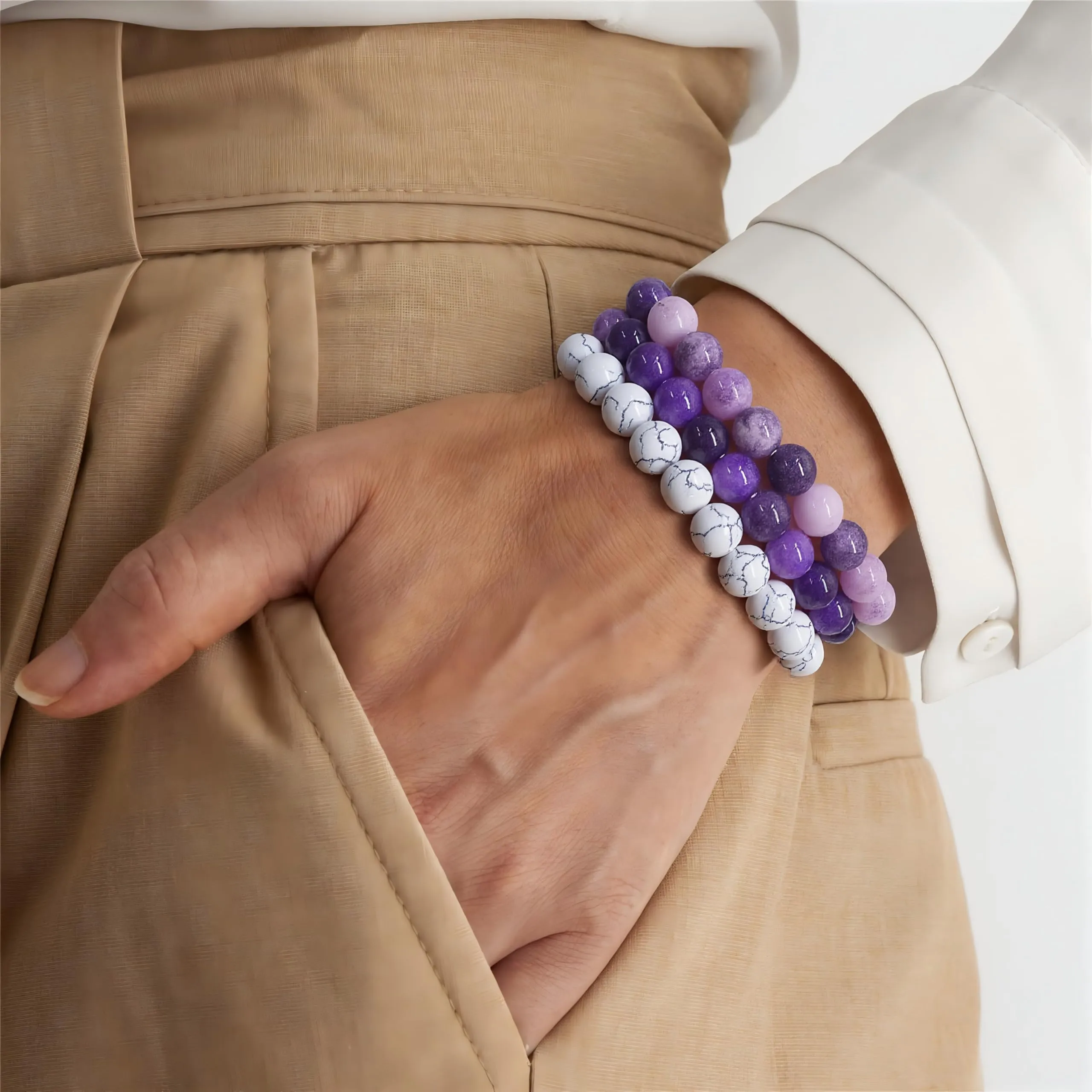 SAIBANGZI Bracciale in Pietre Naturali, Perline da 8mm, Elastico - immagine 3