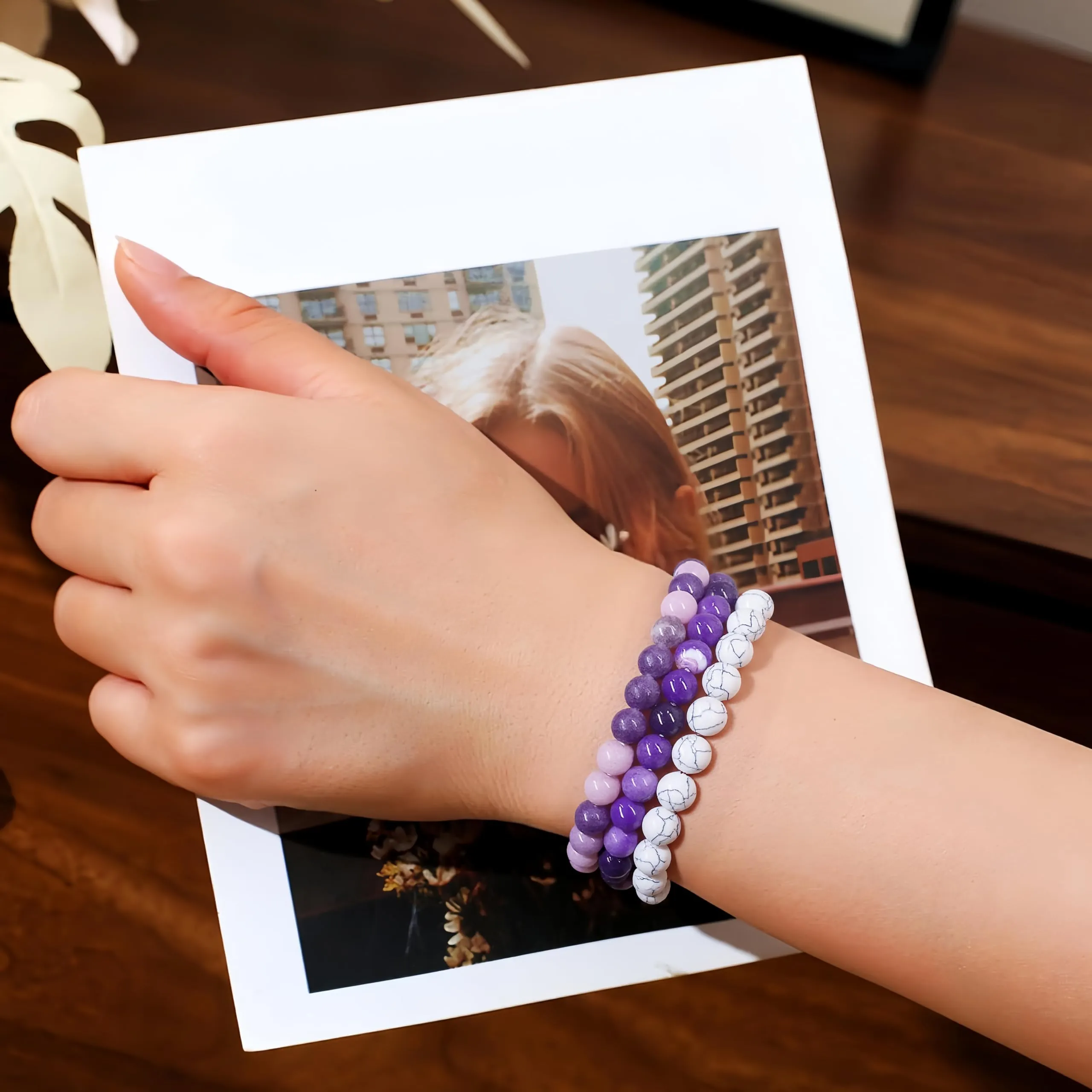 SAIBANGZI Bracciale in Pietre Naturali, Perline da 8mm, Elastico - immagine 4