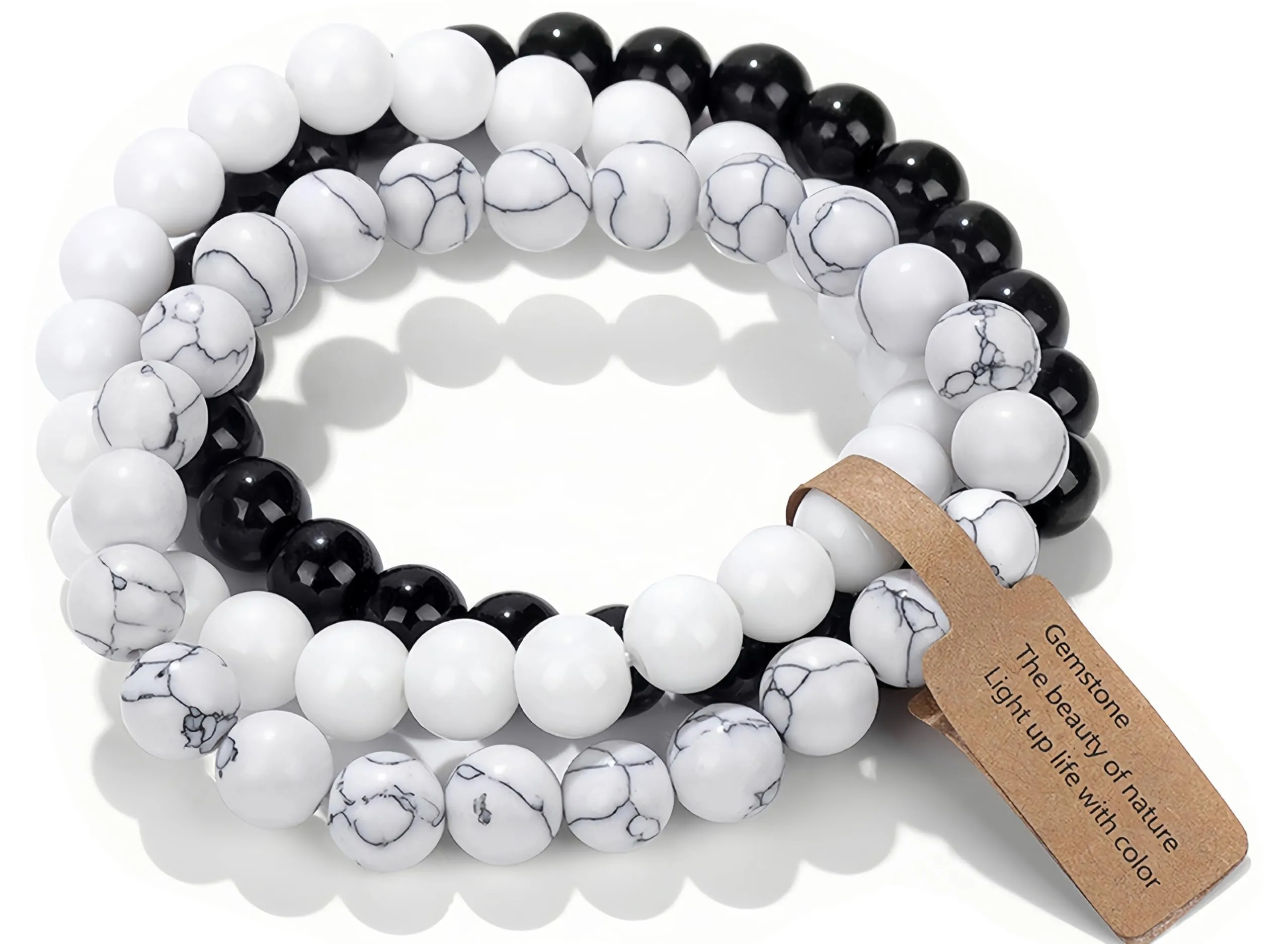 SAIBANGZI Bracciale in Pietre Naturali con Perline da 8mm, 19 cm - immagine 1