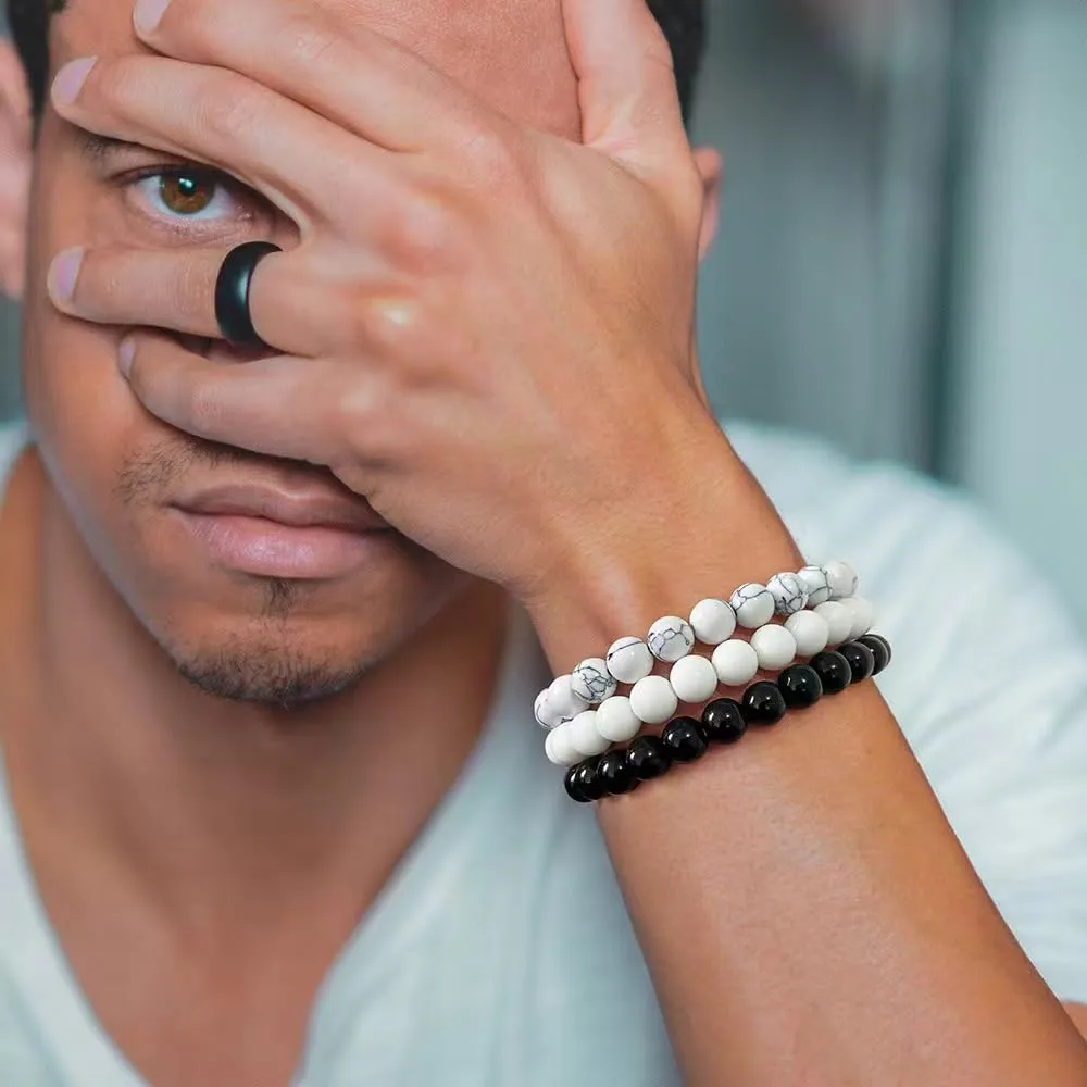 SAIBANGZI Bracciale in Pietre Naturali con Perline da 8mm, 19 cm - immagine 2