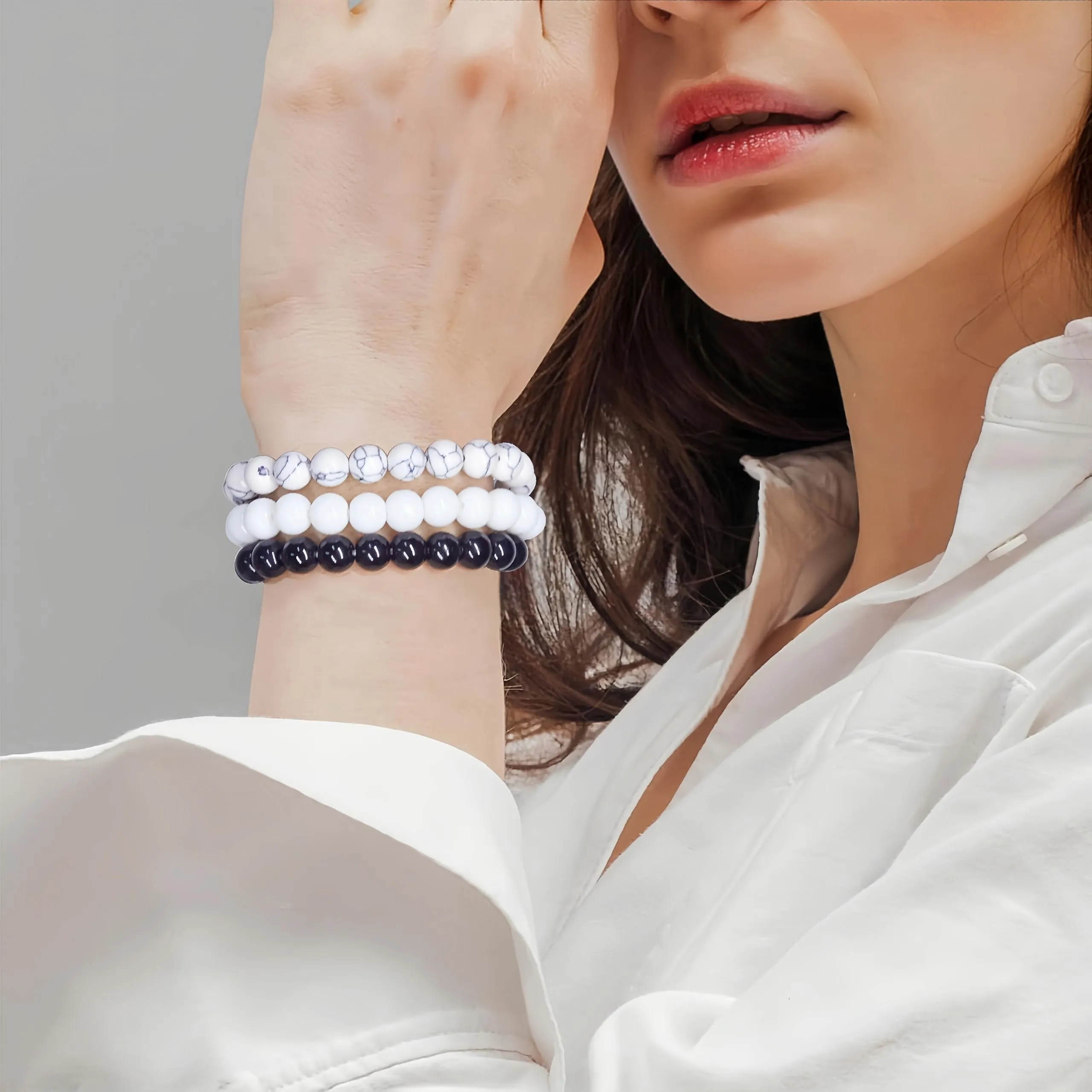 SAIBANGZI Bracciale in Pietre Naturali con Perline da 8mm, 19 cm - immagine 3