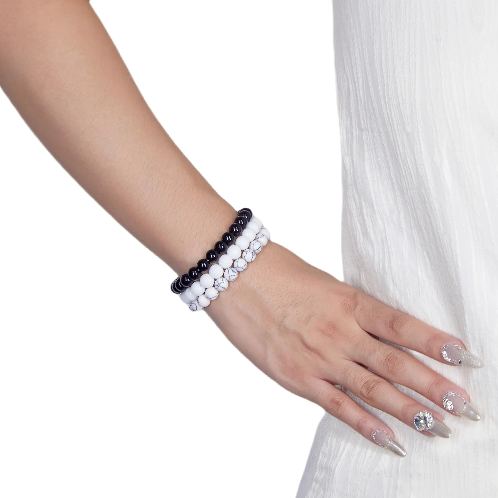 SAIBANGZI Bracciale in Pietre Naturali con Perline da 8mm, 19 cm - immagine 5