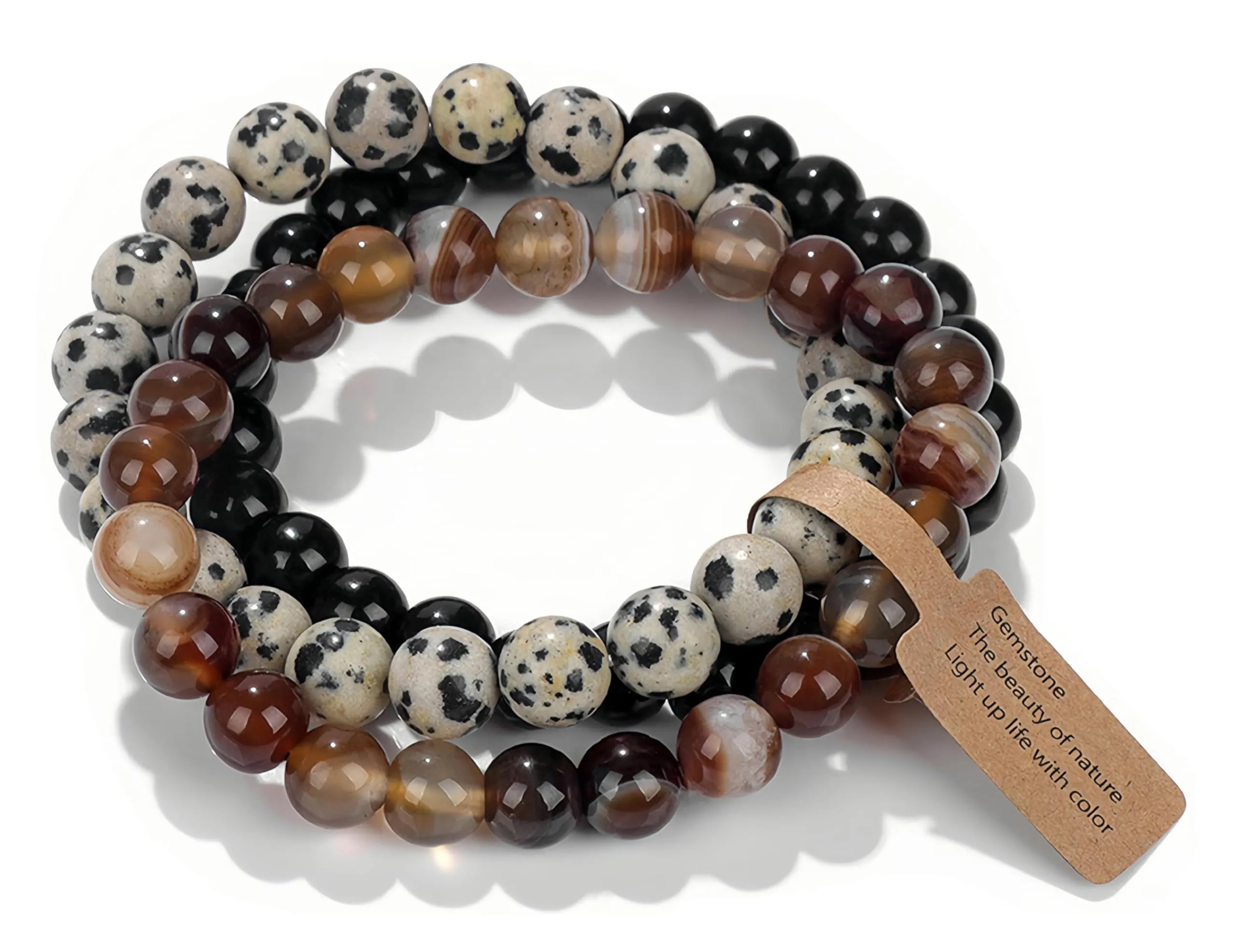 SAIBANGZI Set di 3 bracciali unisex in pietre naturali, perline da 8 mm - immagine 1