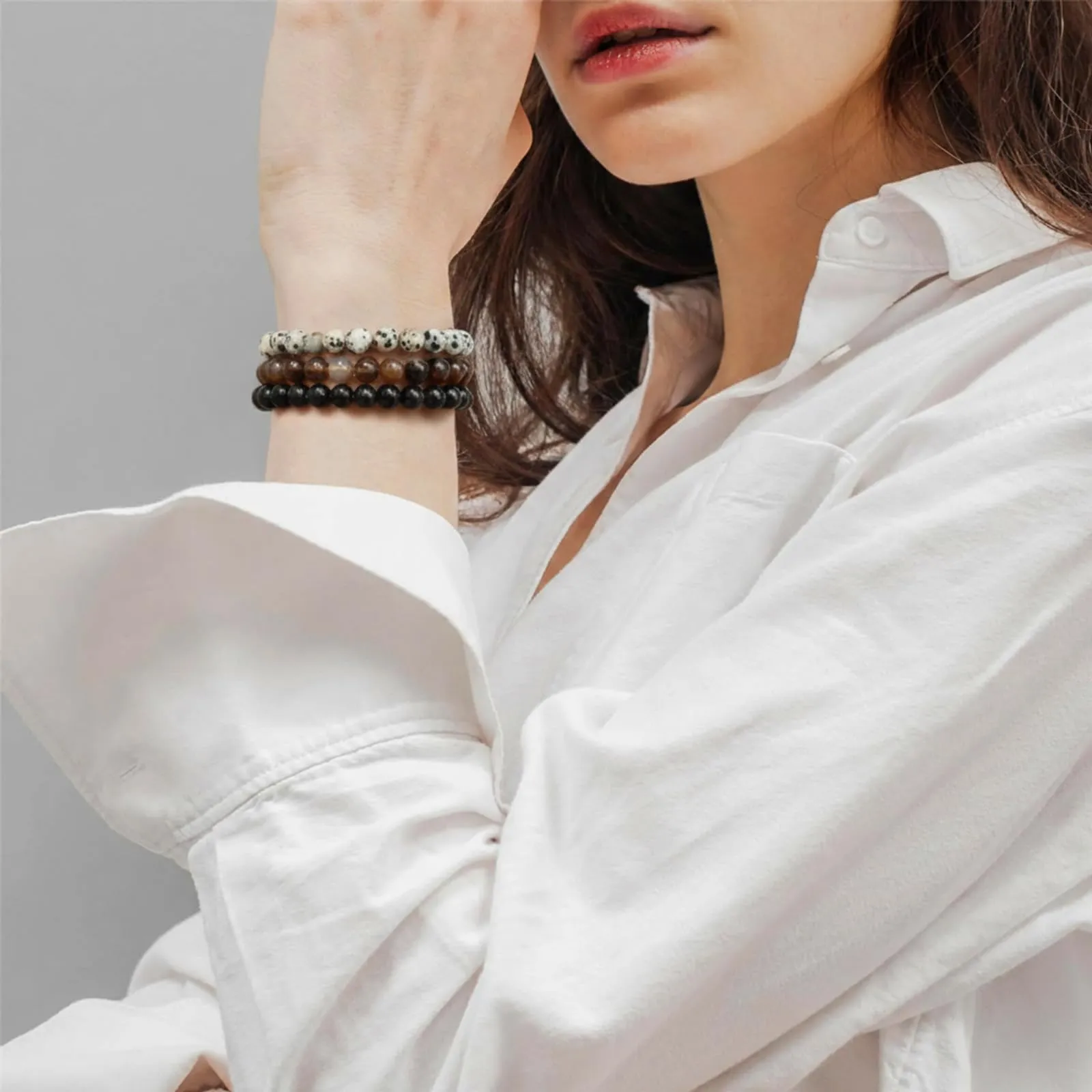 SAIBANGZI Set di 3 bracciali unisex in pietre naturali, perline da 8 mm - immagine 2