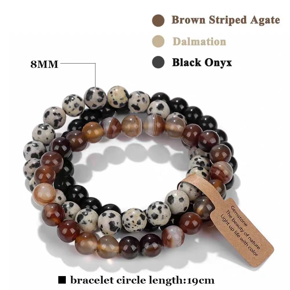 SAIBANGZI Set di 3 bracciali unisex in pietre naturali, perline da 8 mm - immagine 5