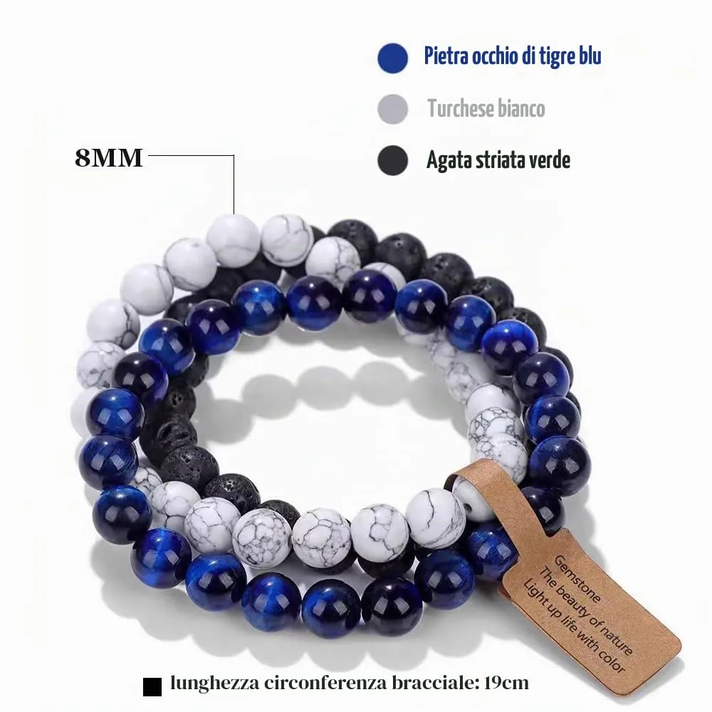 SAIBANGZI Bracciale in Pietre Naturali con Perline da 8mm, Occhio di Tigre Blu, Turchese Bianco e Agata Verde, Elastico - immagine 6