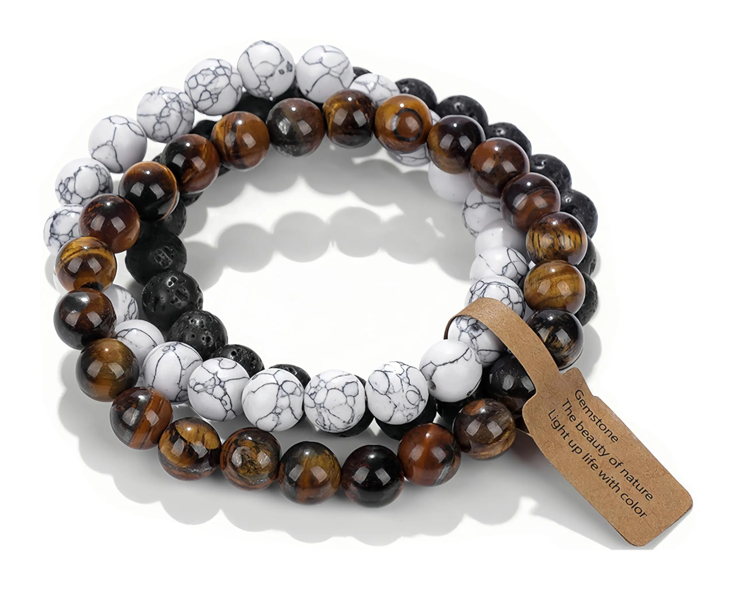SAIBANGZI Set di 3 Bracciali Unisex in Pietre Naturali, Perline da 8 mm, 19 cm - immagine 1