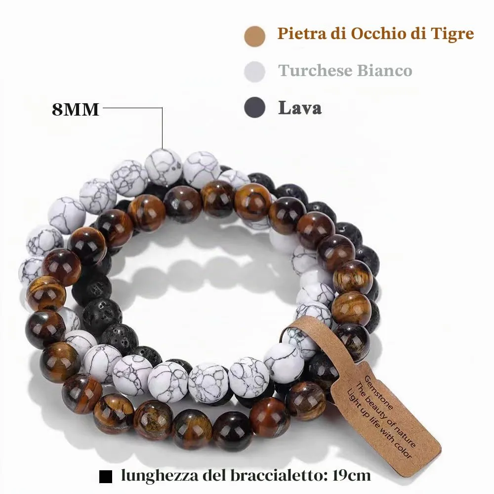 SAIBANGZI Set di 3 Bracciali Unisex in Pietre Naturali, Perline da 8 mm, 19 cm - immagine 5