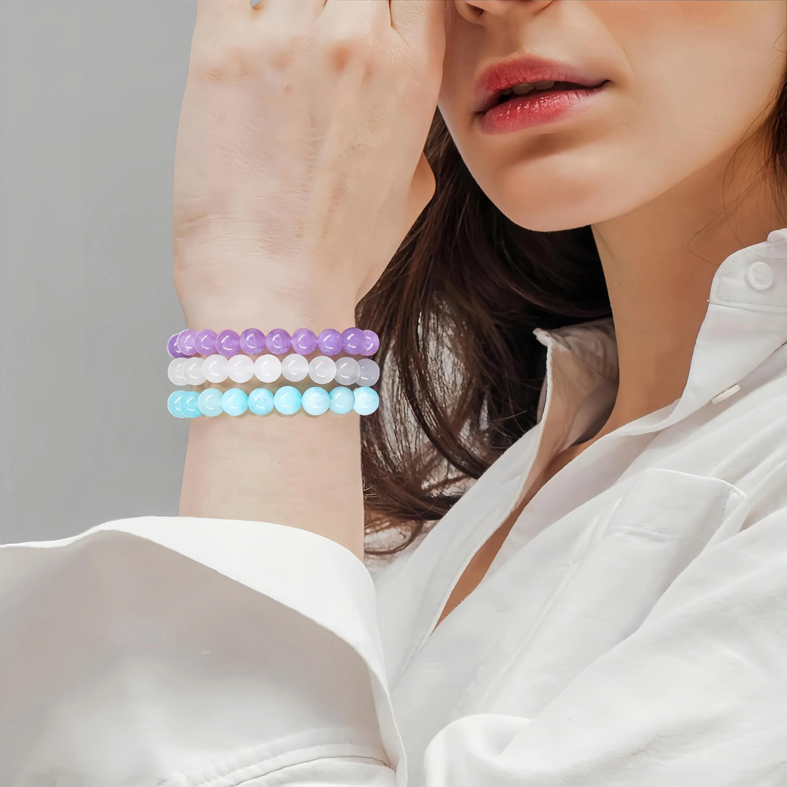SAIBANGZI Bracciale in Pietre Naturali, Perline da 8mm, 19 cm - immagine 2