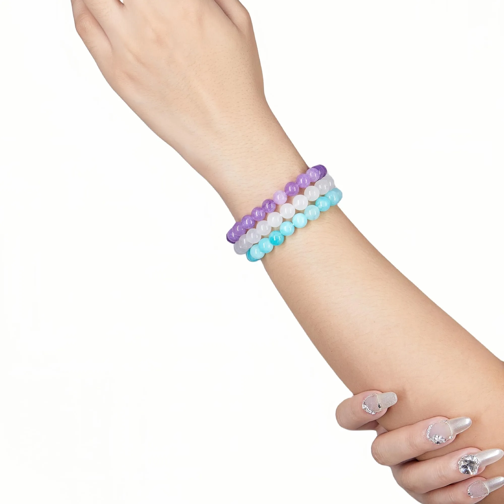 SAIBANGZI Bracciale in Pietre Naturali, Perline da 8mm, 19 cm - immagine 5