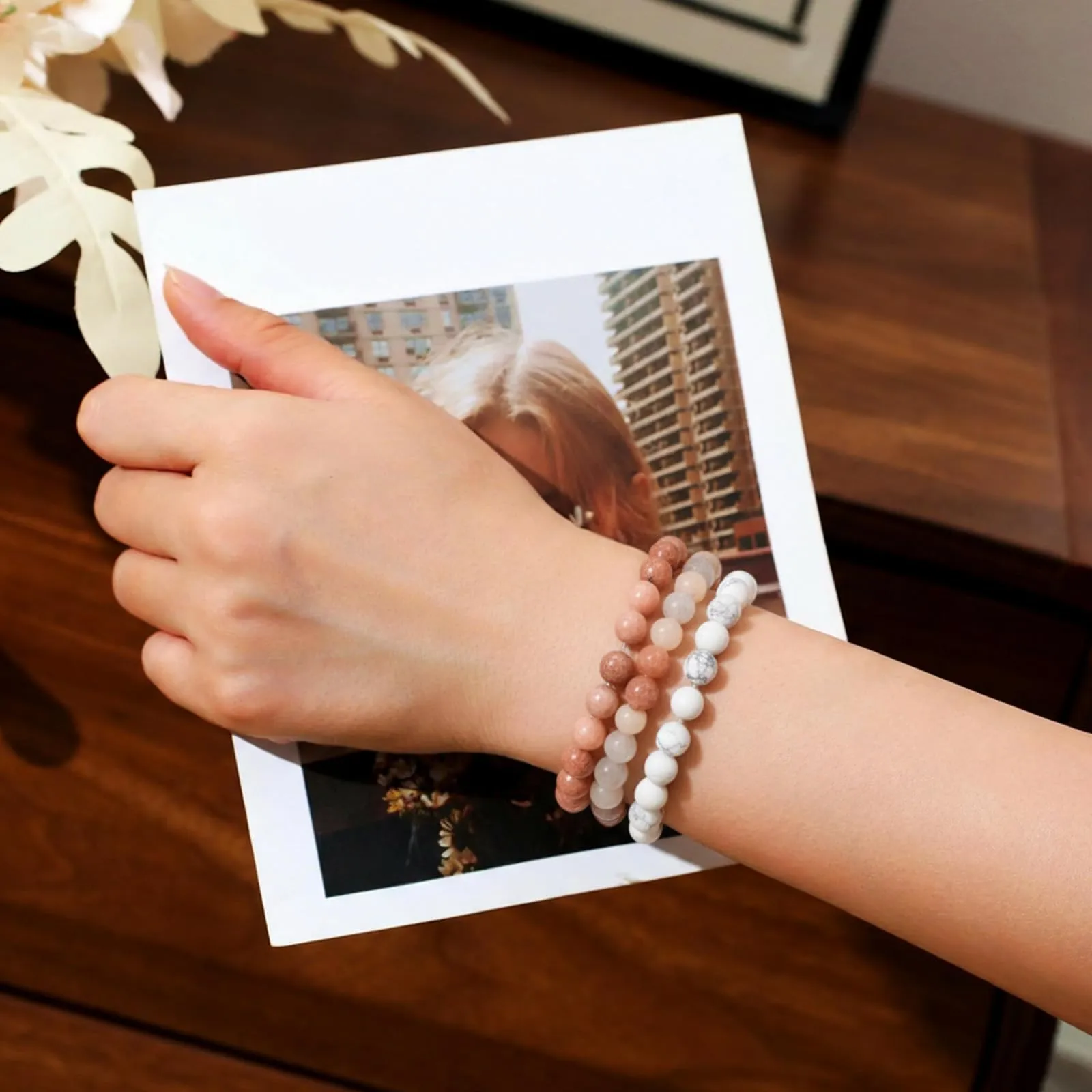 SAIBANGZI Set di 3 bracciali unisex in pietre naturali e cristalli, perline da 8 mm - immagine 4