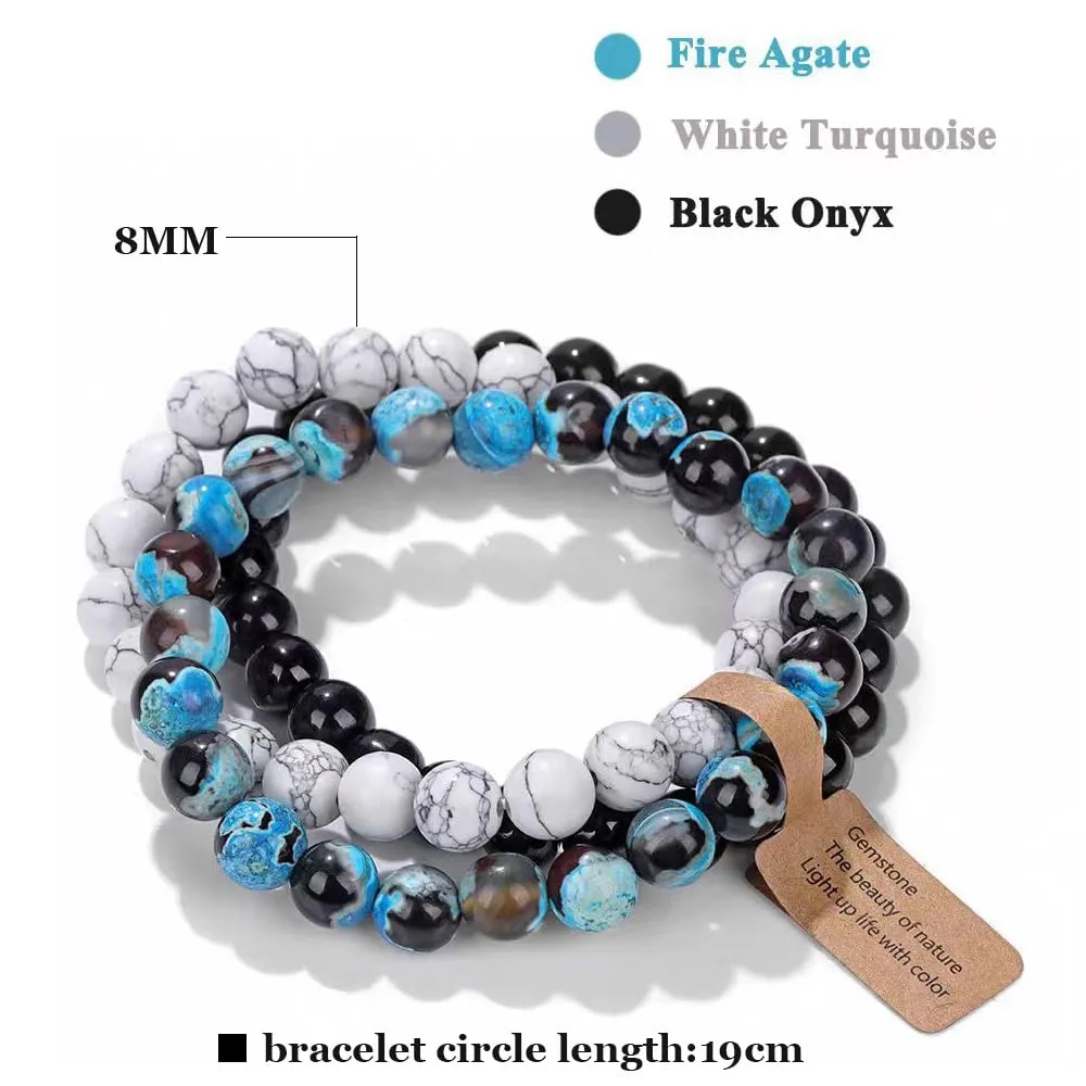 SAIBANGZI Set di 3 bracciali unisex in pietre naturali e cristalli, perline da 8 mm, 19 cm - immagine 6