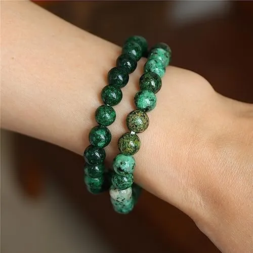 SAIBANGZI Bracciale in Pietre Naturali con Perline da 8mm, Turchese Africano, Onice Nero e Giada Verde-Bianca, Elastico 19cm - immagine 4