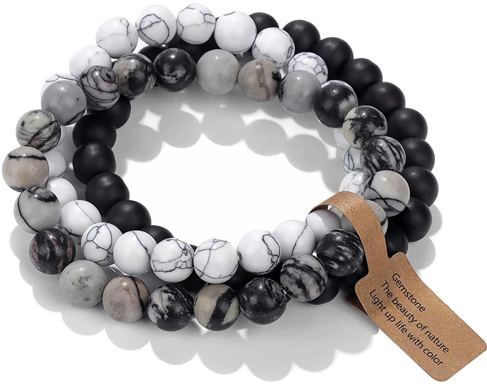 SAIBANGZI Bracciale in Pietre Naturali, Perline 8mm, Elastico - immagine 1