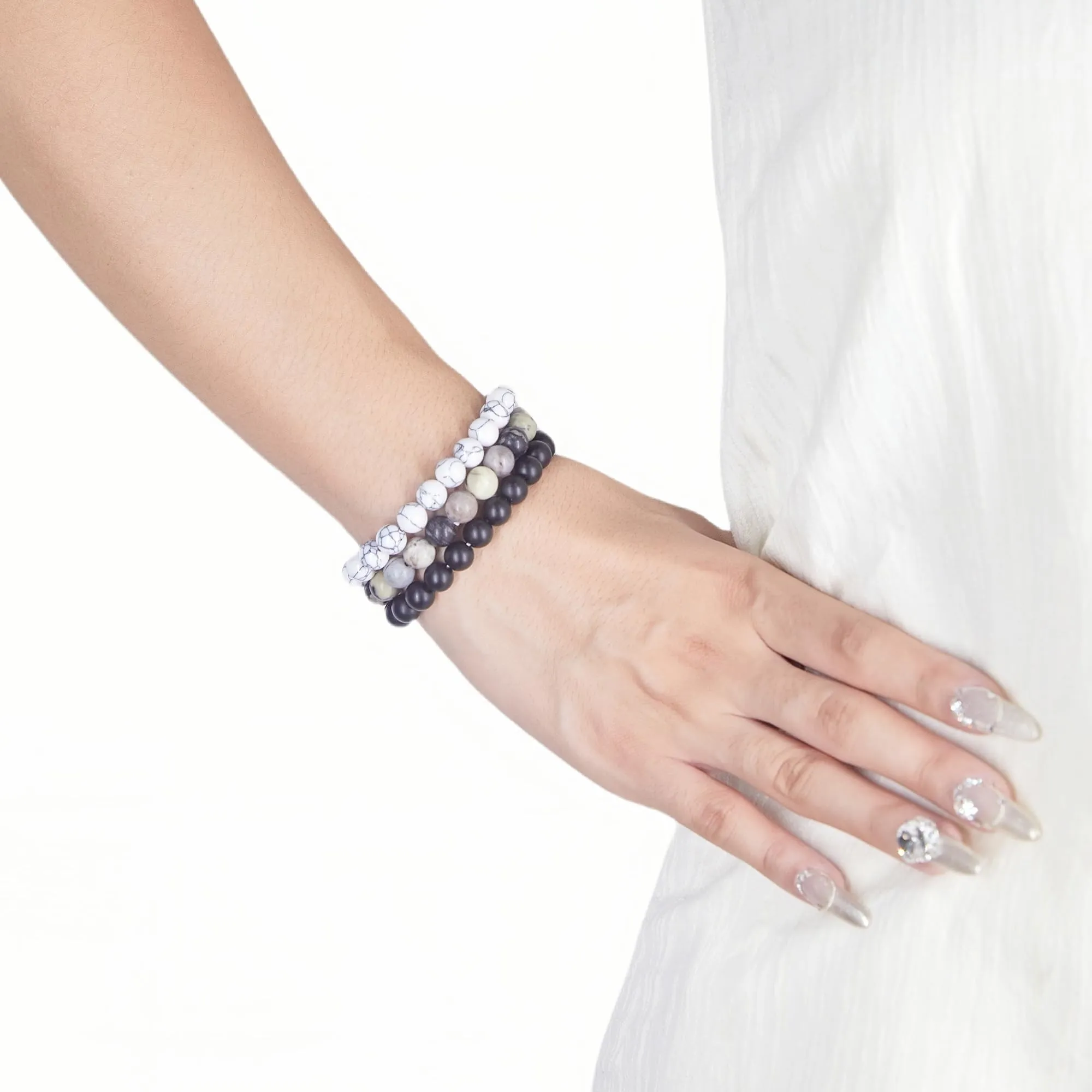 SAIBANGZI Bracciale in Pietre Naturali, Perline 8mm, Elastico - immagine 4