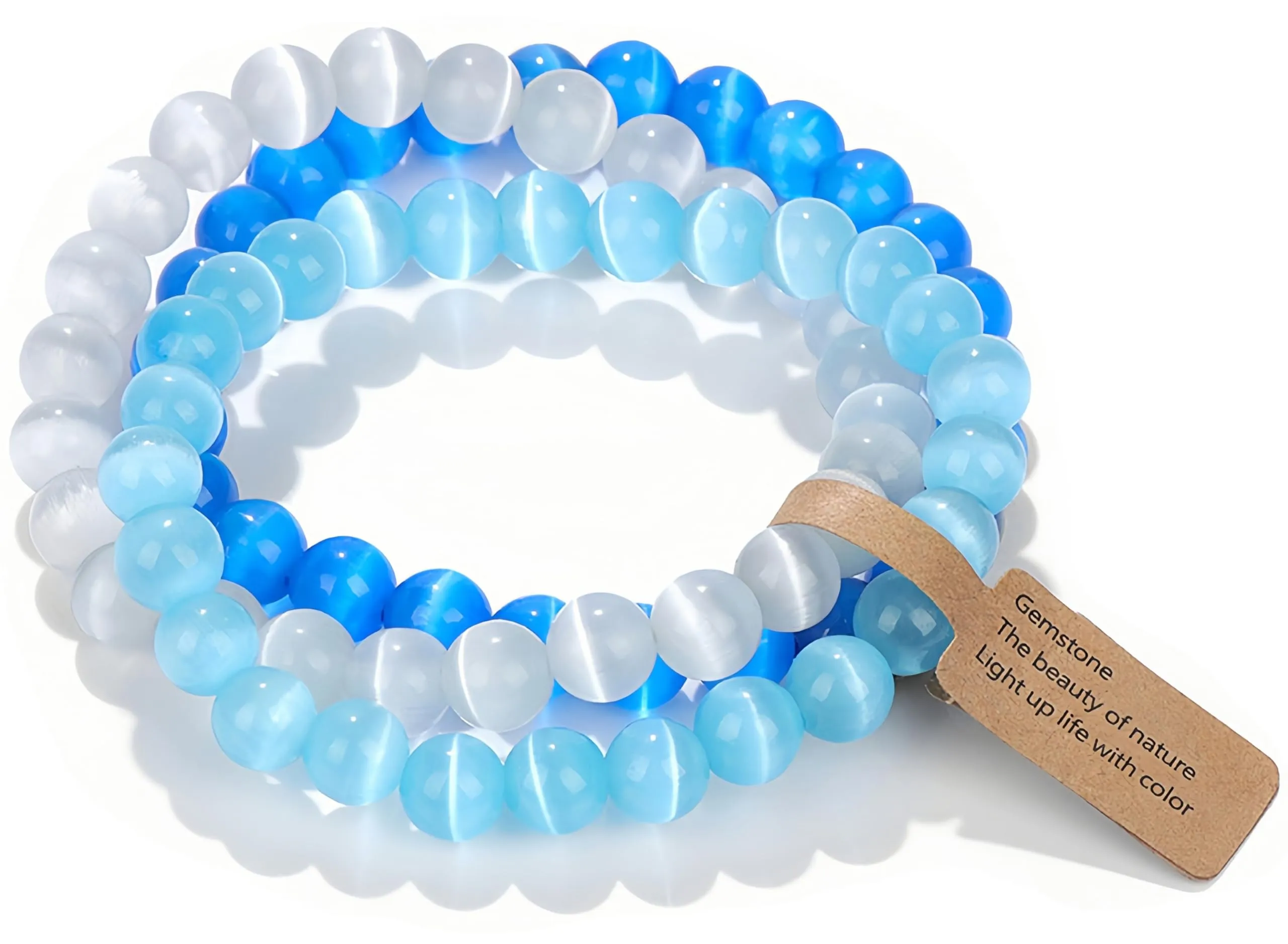 SAIBANGZI Bracciale in Pietre Naturali Occhio di Gatto, Perline 8mm, 19 cm - immagine 1