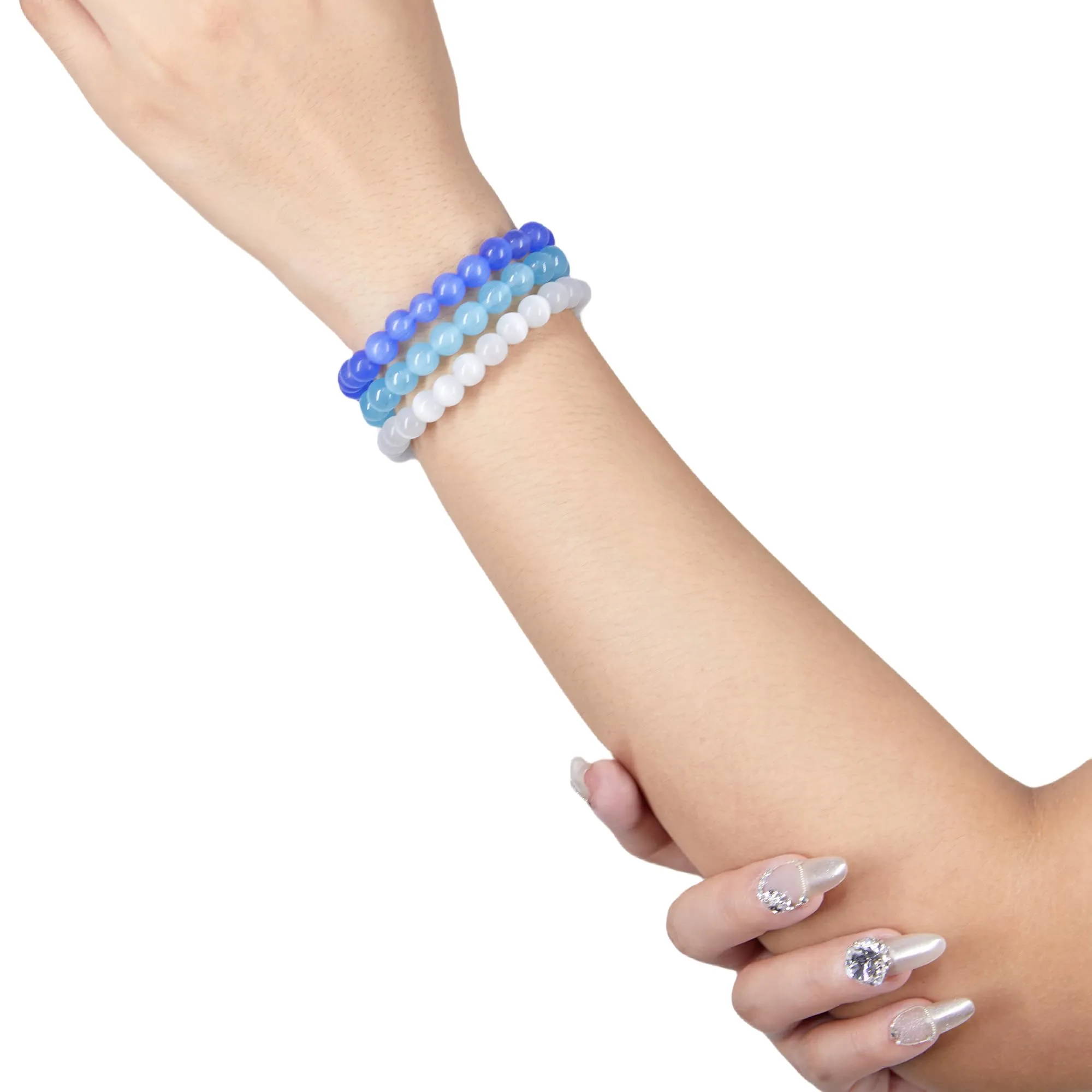SAIBANGZI Bracciale in Pietre Naturali Occhio di Gatto, Perline 8mm, 19 cm - immagine 5